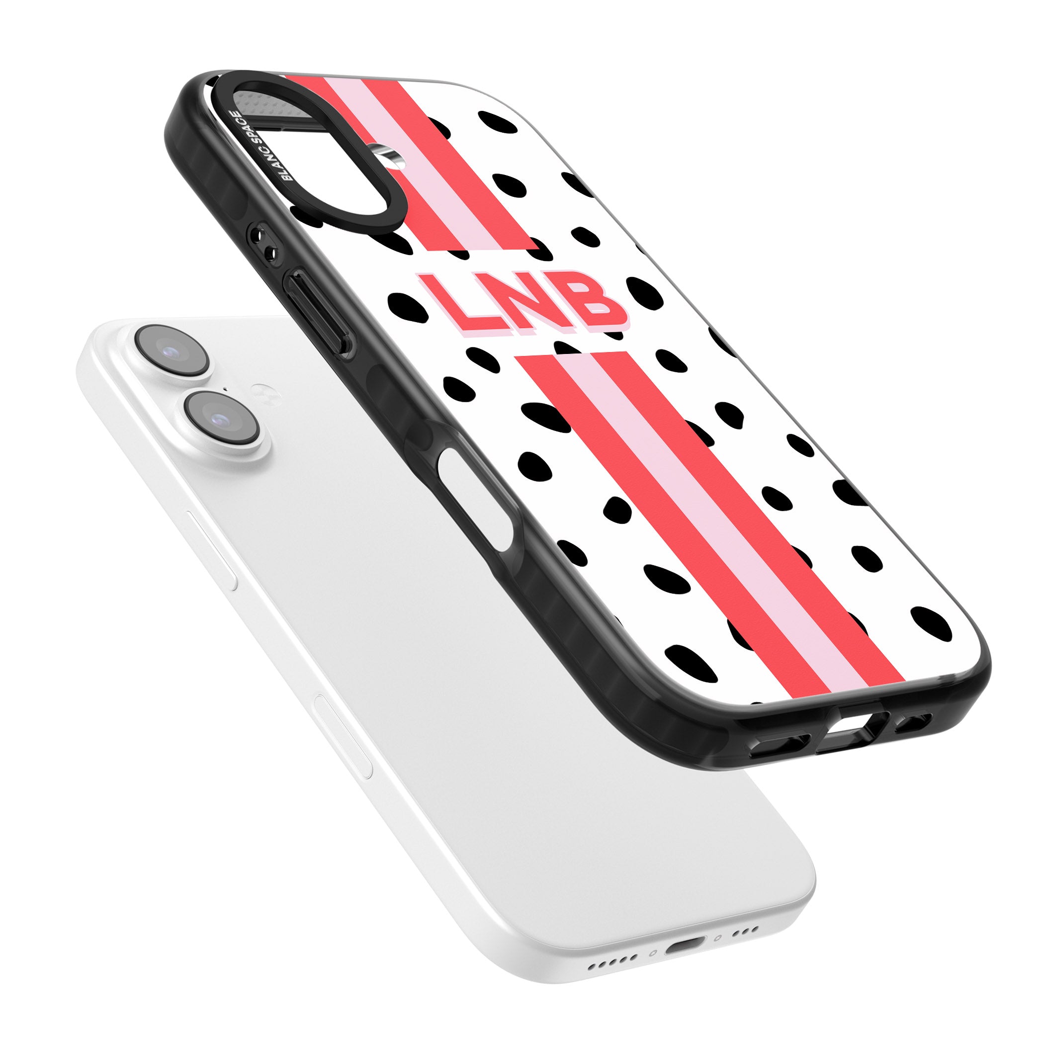 Personalised Polka & Pink Stripe iPhone 17 Impact Black Phone Case Colours