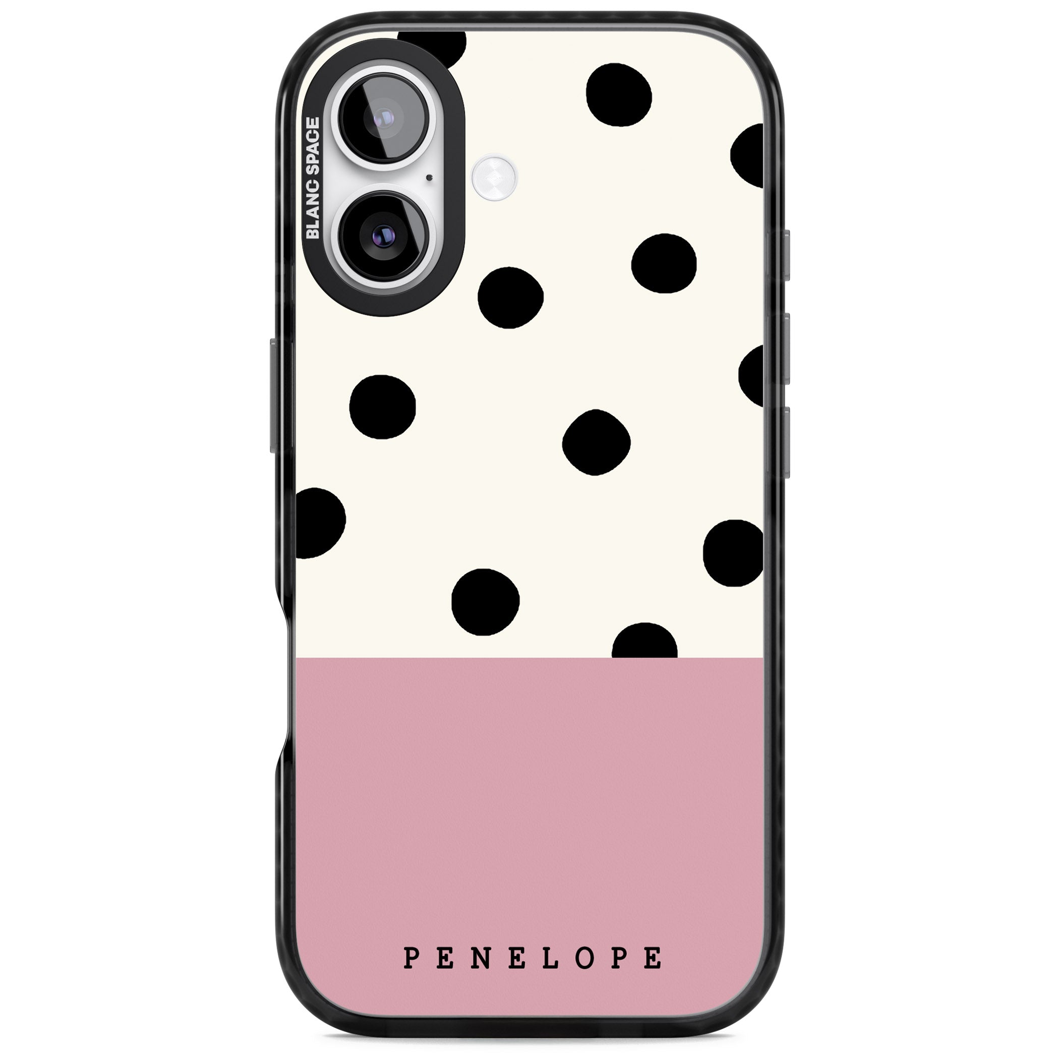 Personalised Pink Border Polka Dot iPhone 17 Impact Black Phone Case