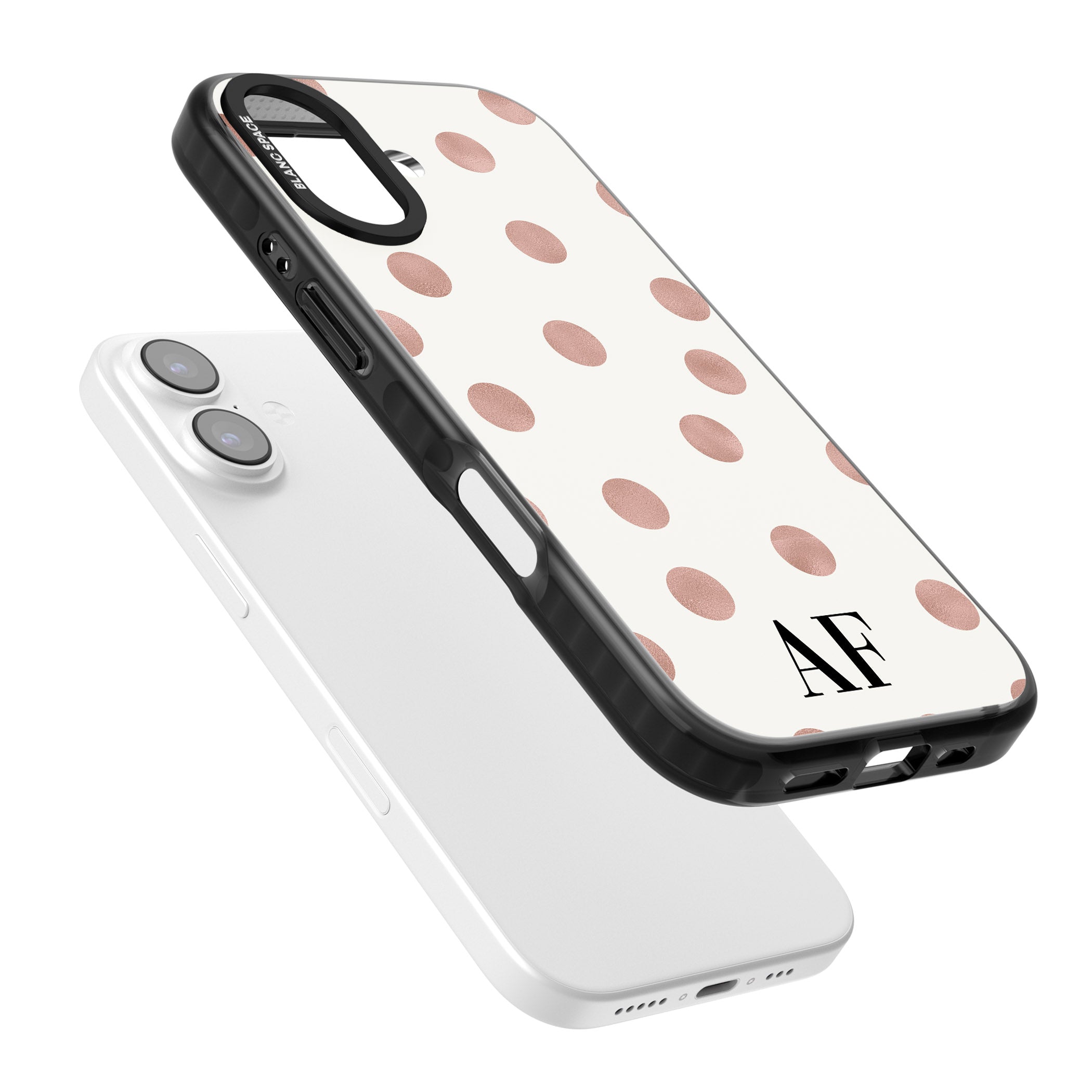 Personalised Rose Gold Dots & Initials iPhone 17 Impact Black Phone Case Colours