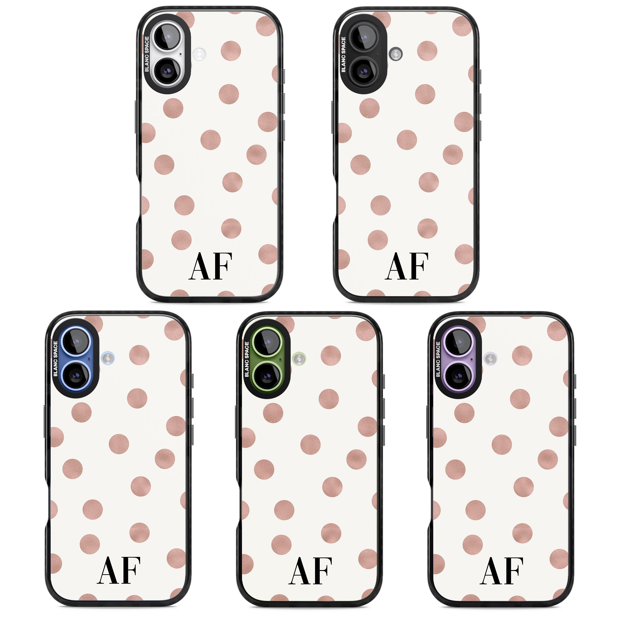 Personalised Rose Gold Dots & Initials iPhone 17 Impact Black Phone Case APT Impact Protection