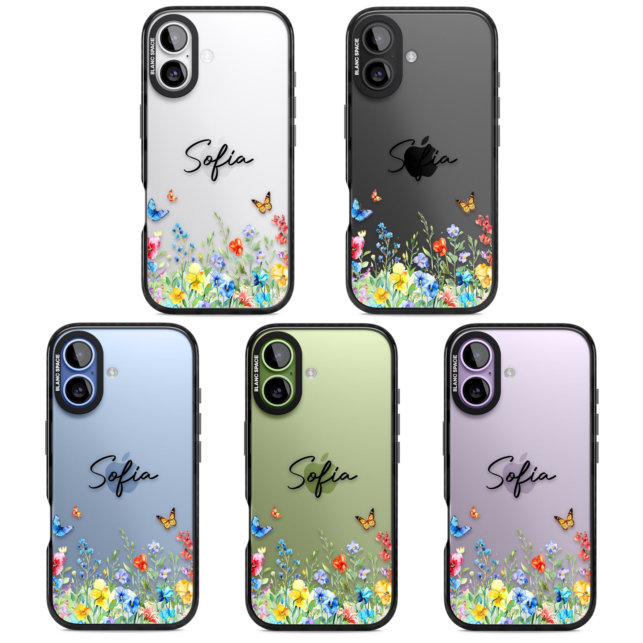Personalised Buterflies Wildflowers iPhone 17 Impact Black Phone Case APT Impact Protection