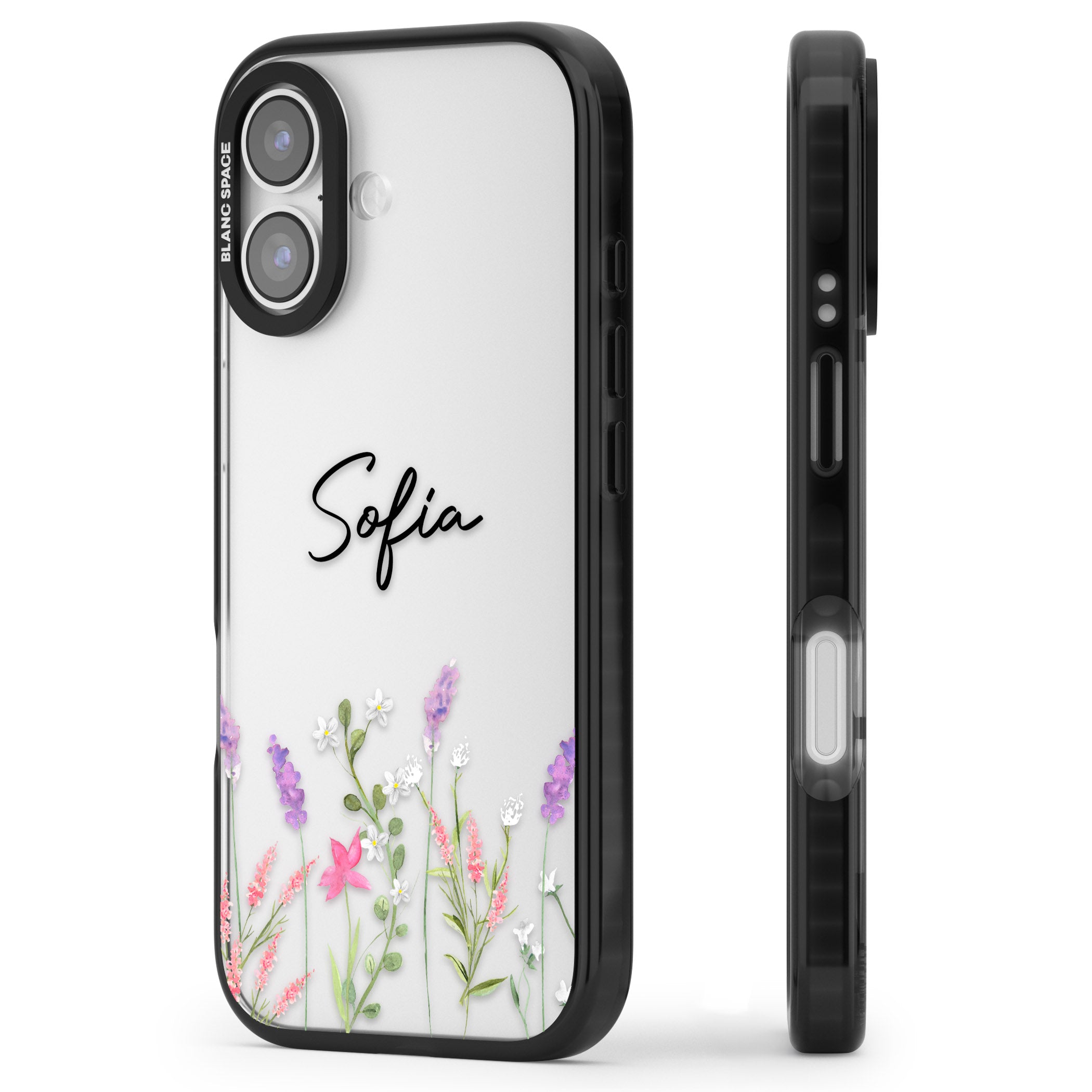Personalised Lavender Wildflowers iPhone 17 Impact Black Phone Case Side Profile