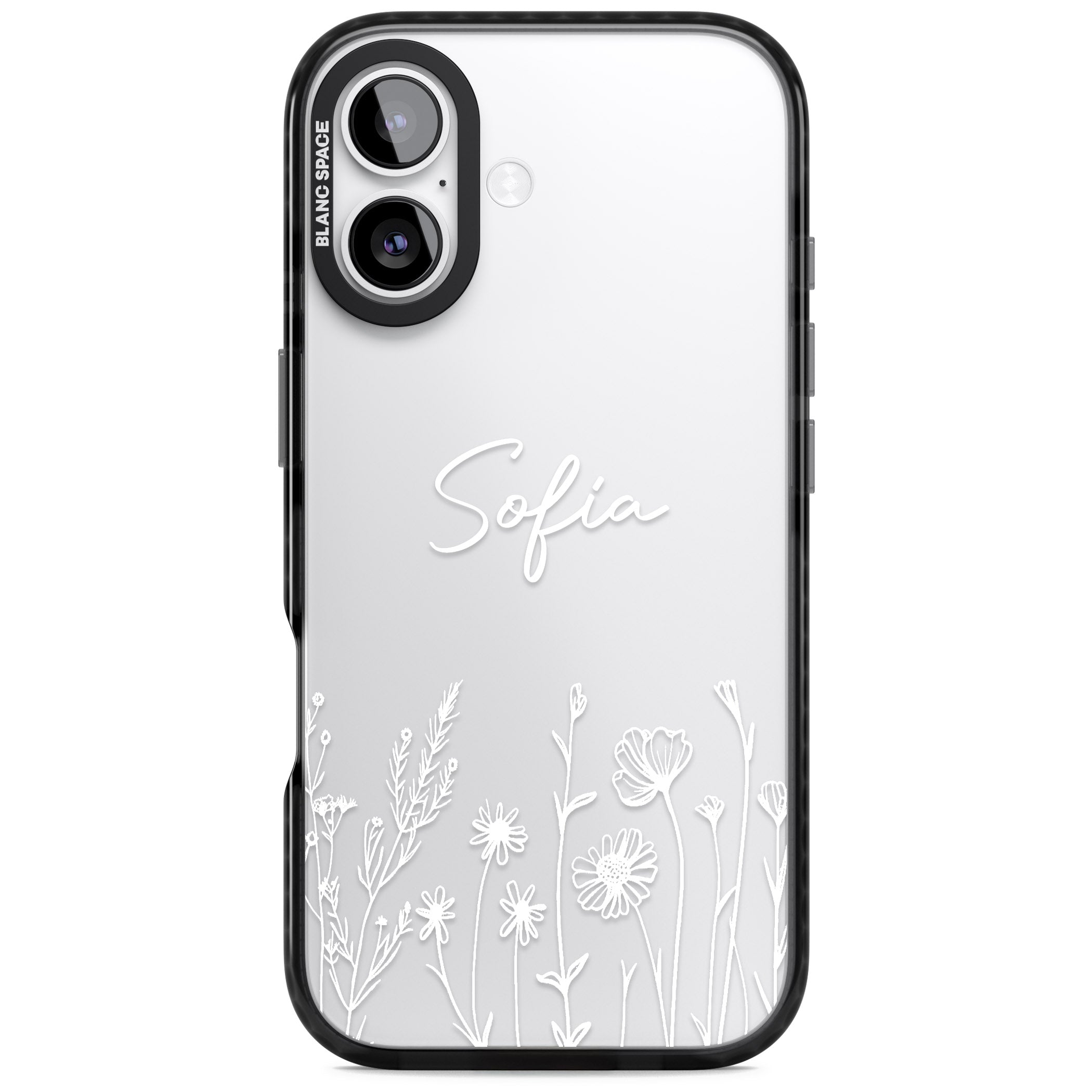 Personalised White Wildflowers iPhone 17 Impact Black Phone Case