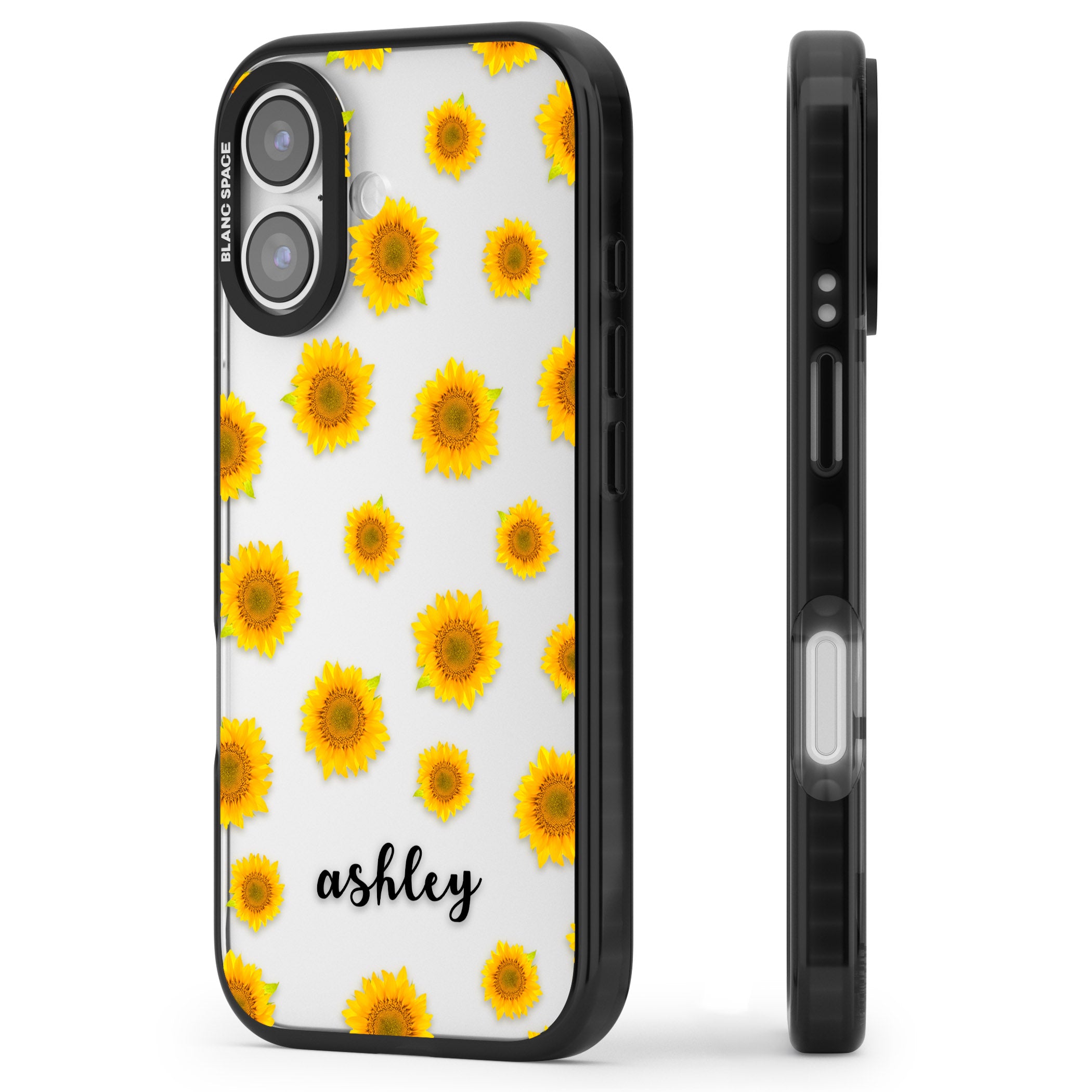 Personalised Sunflowers & Cursive iPhone 17 Impact Black Phone Case Side Profile
