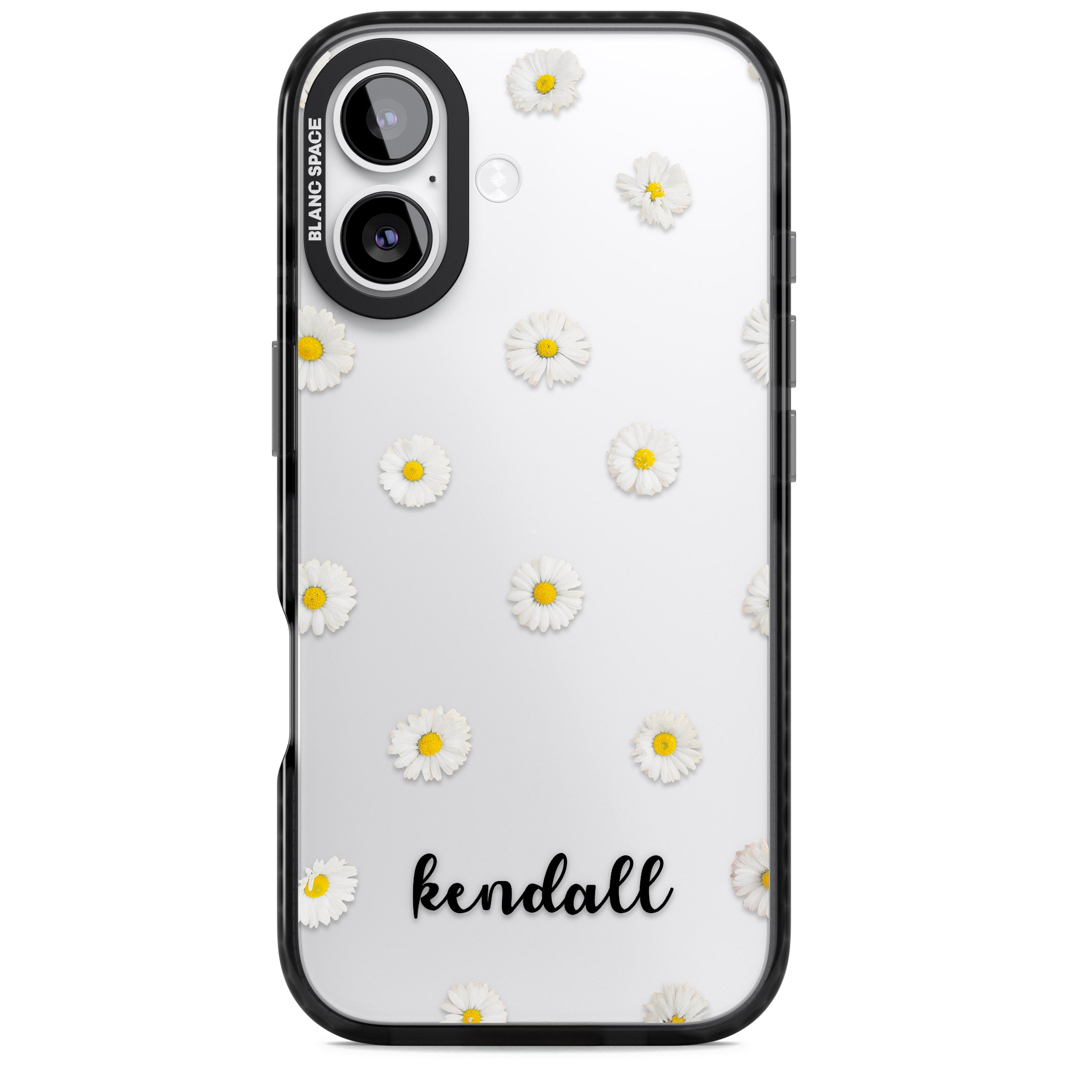 Personalised White Daisies & Cursive iPhone 17 Impact Black Phone Case