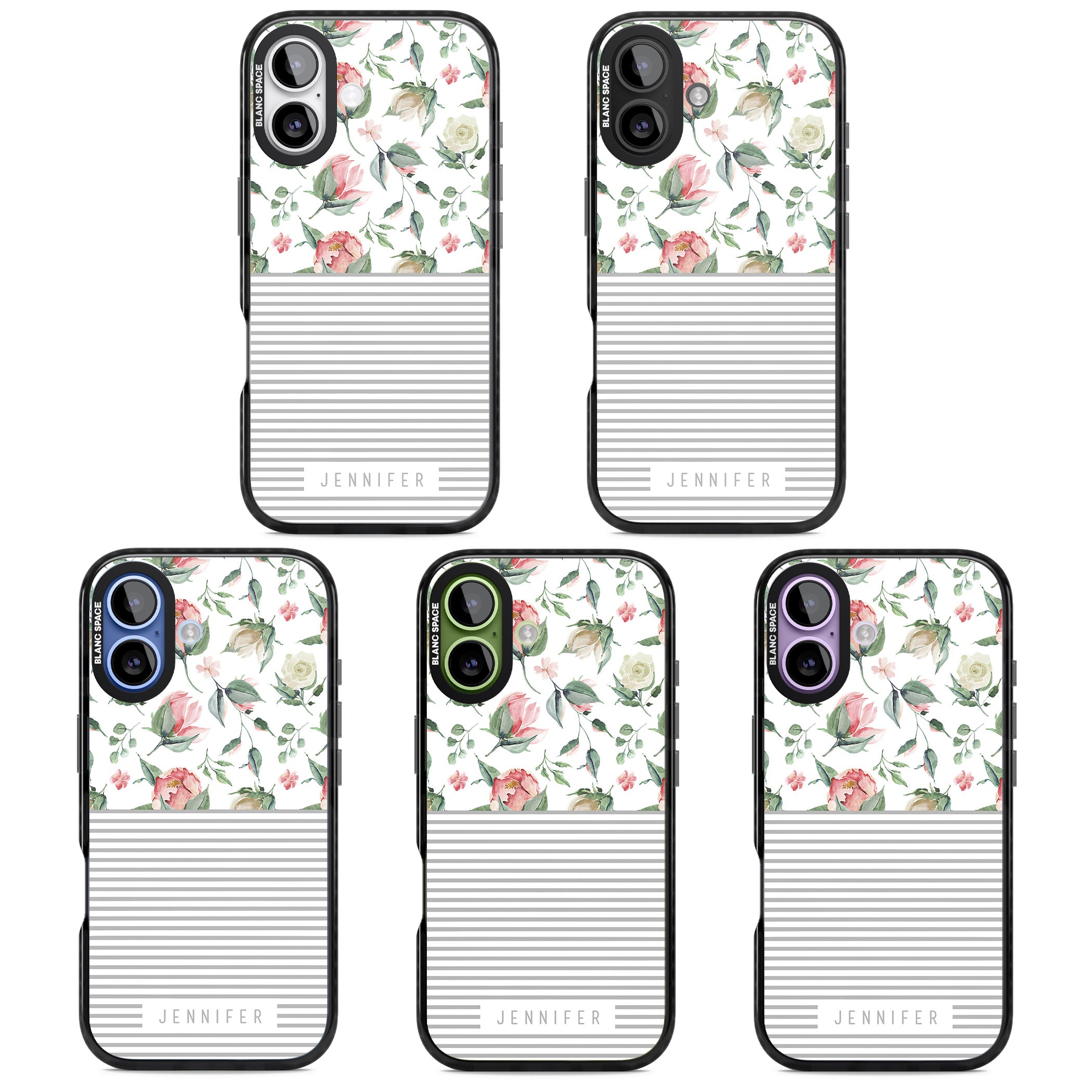 Personalised Light Floral Pattern & Stripes iPhone 17 Impact Black Phone Case APT Impact Protection