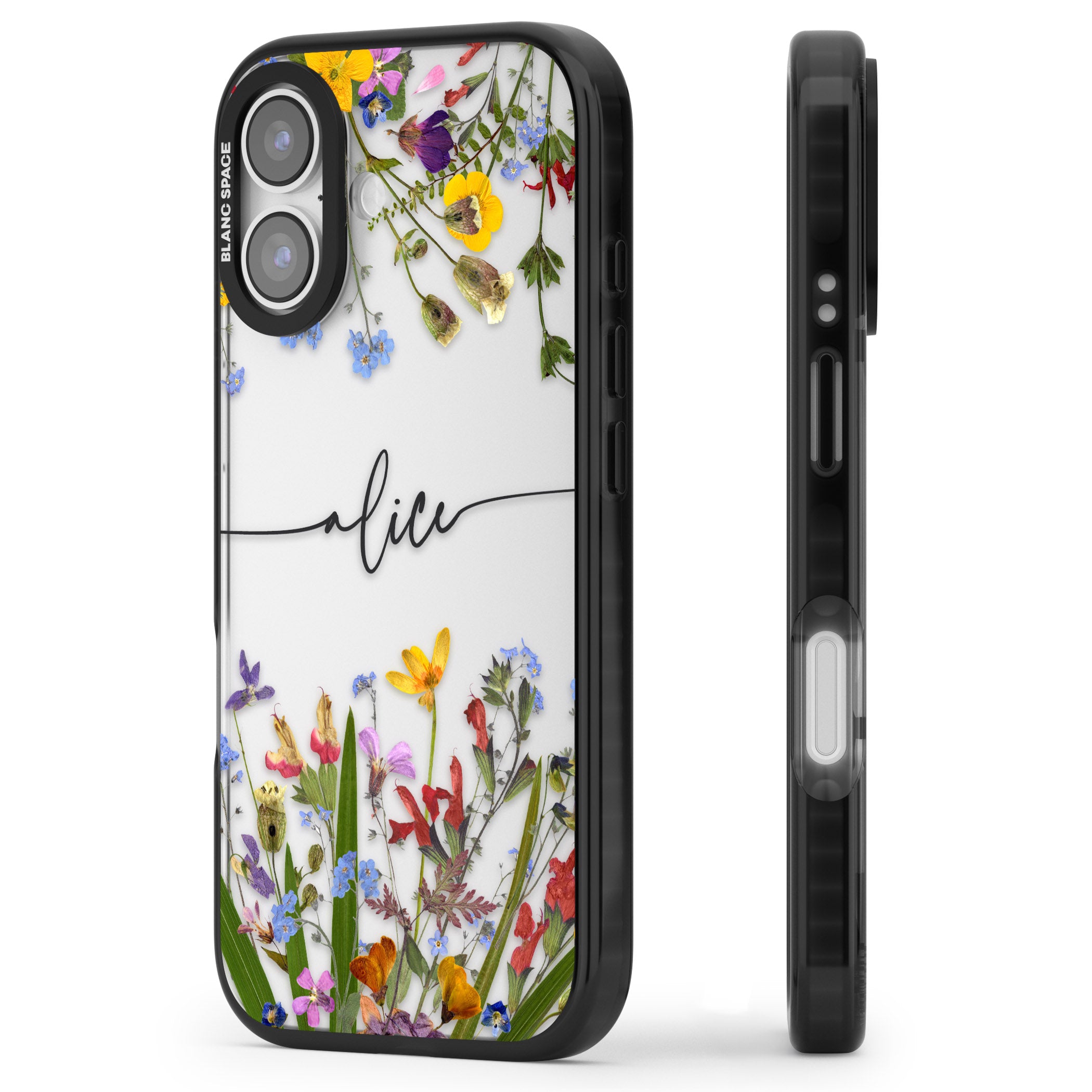 Personalised Wildflower Floral iPhone 17 Impact Black Phone Case Side Profile