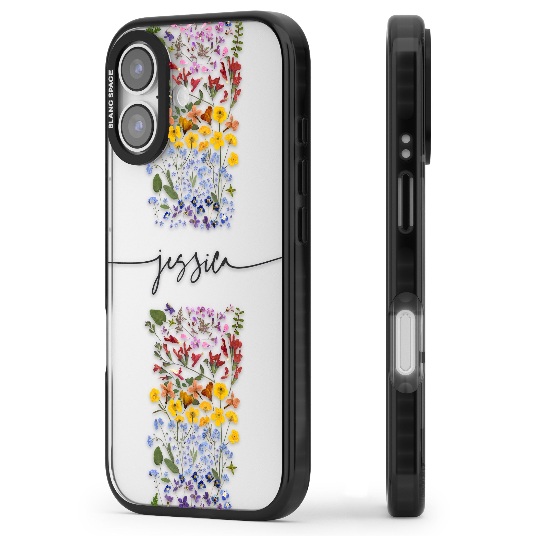 Personalised Wildflower Stripe iPhone 17 Impact Black Phone Case Side Profile