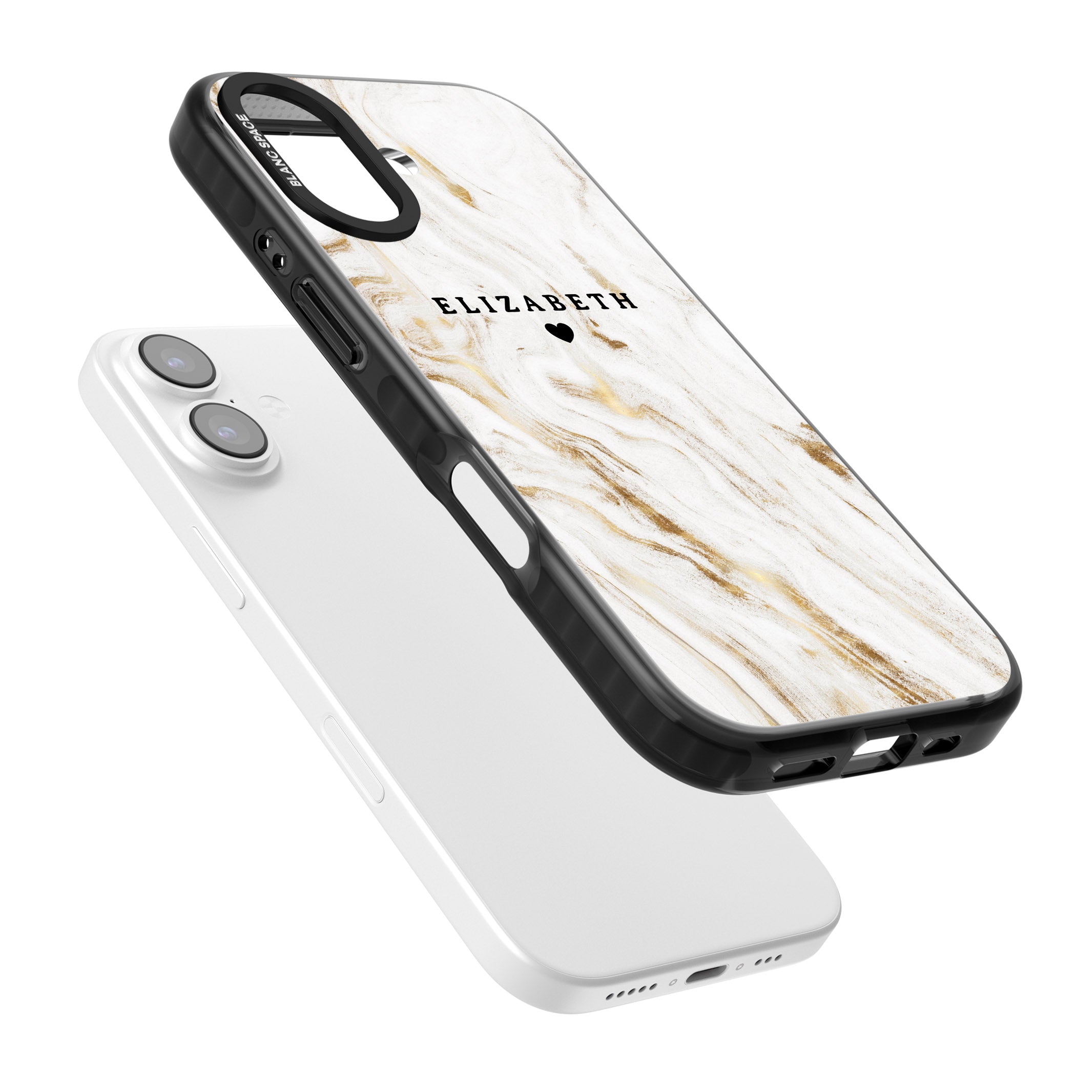 Personalised White & Gold Swirl Marble iPhone 17 Impact Black Phone Case Colours