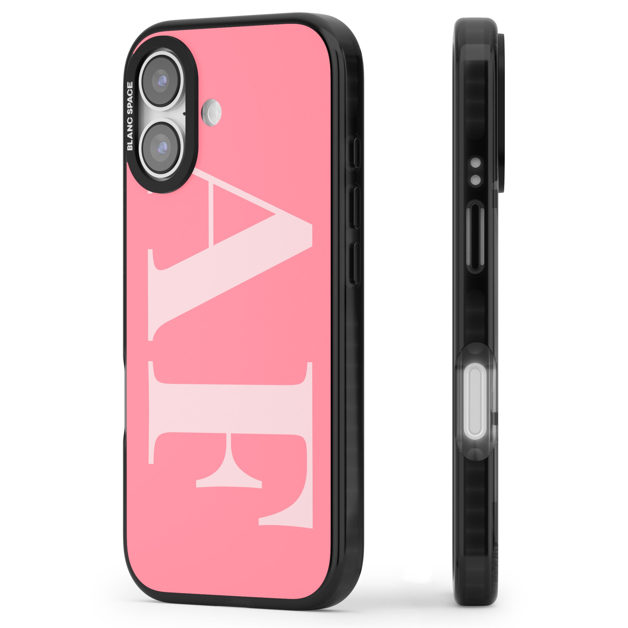 Personalised Light & Dark Pink Green Letters iPhone 17 Impact Black Phone Case Side Profile