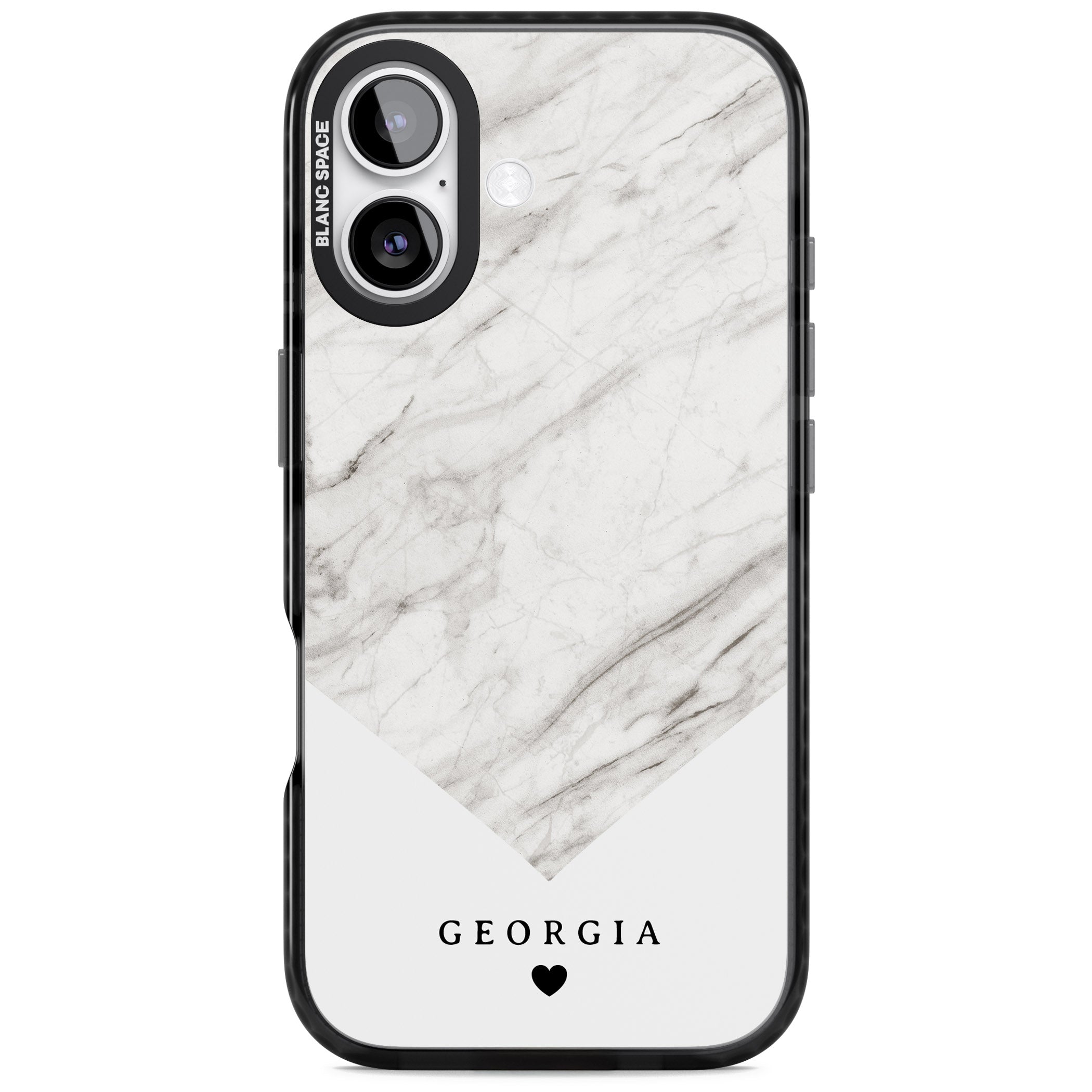 Personalised White Marble iPhone 17 Impact Black Phone Case