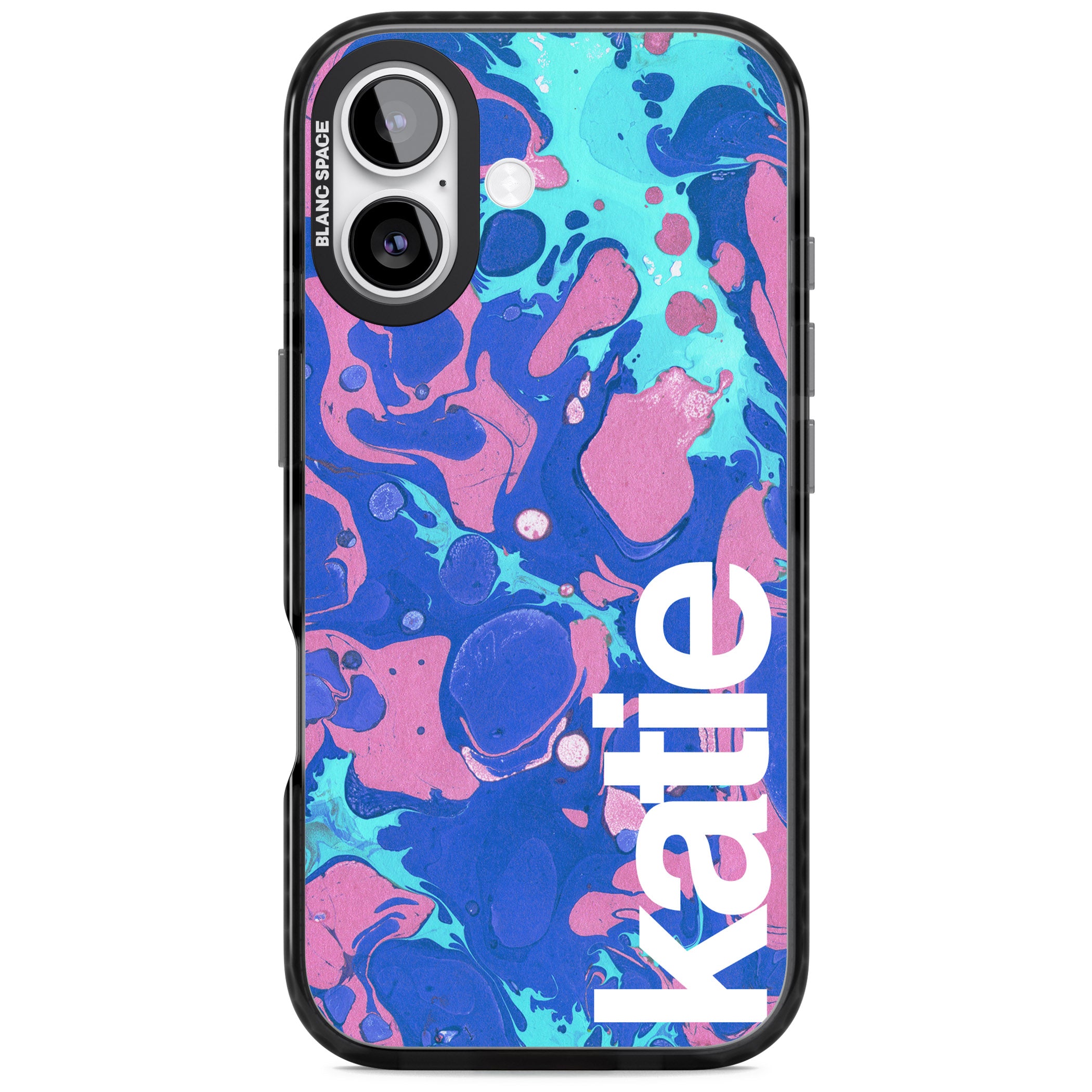 Personalised Navy & Turquoise Marbled iPhone 17 Impact Black Phone Case