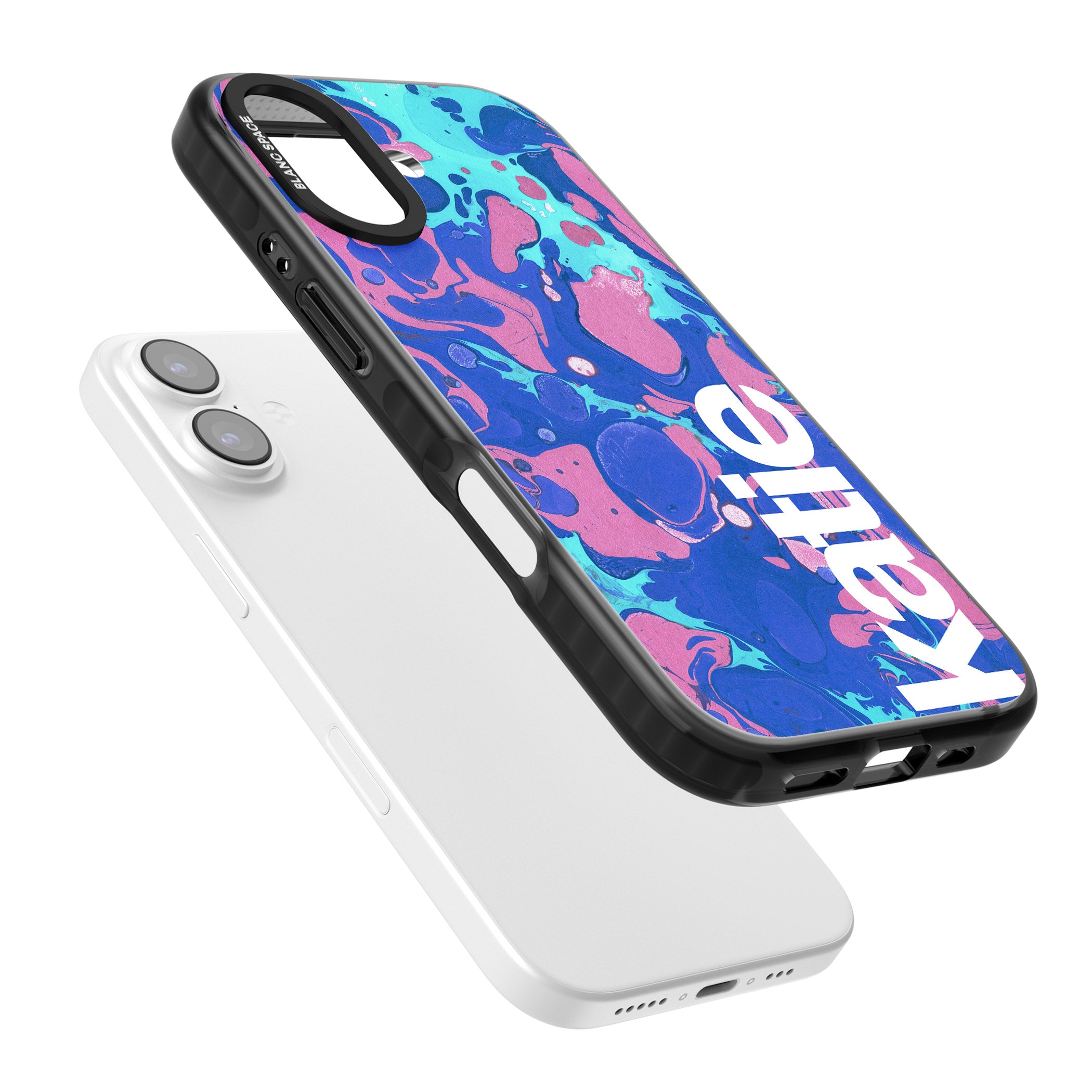 Personalised Navy & Turquoise Marbled iPhone 17 Impact Black Phone Case Colours