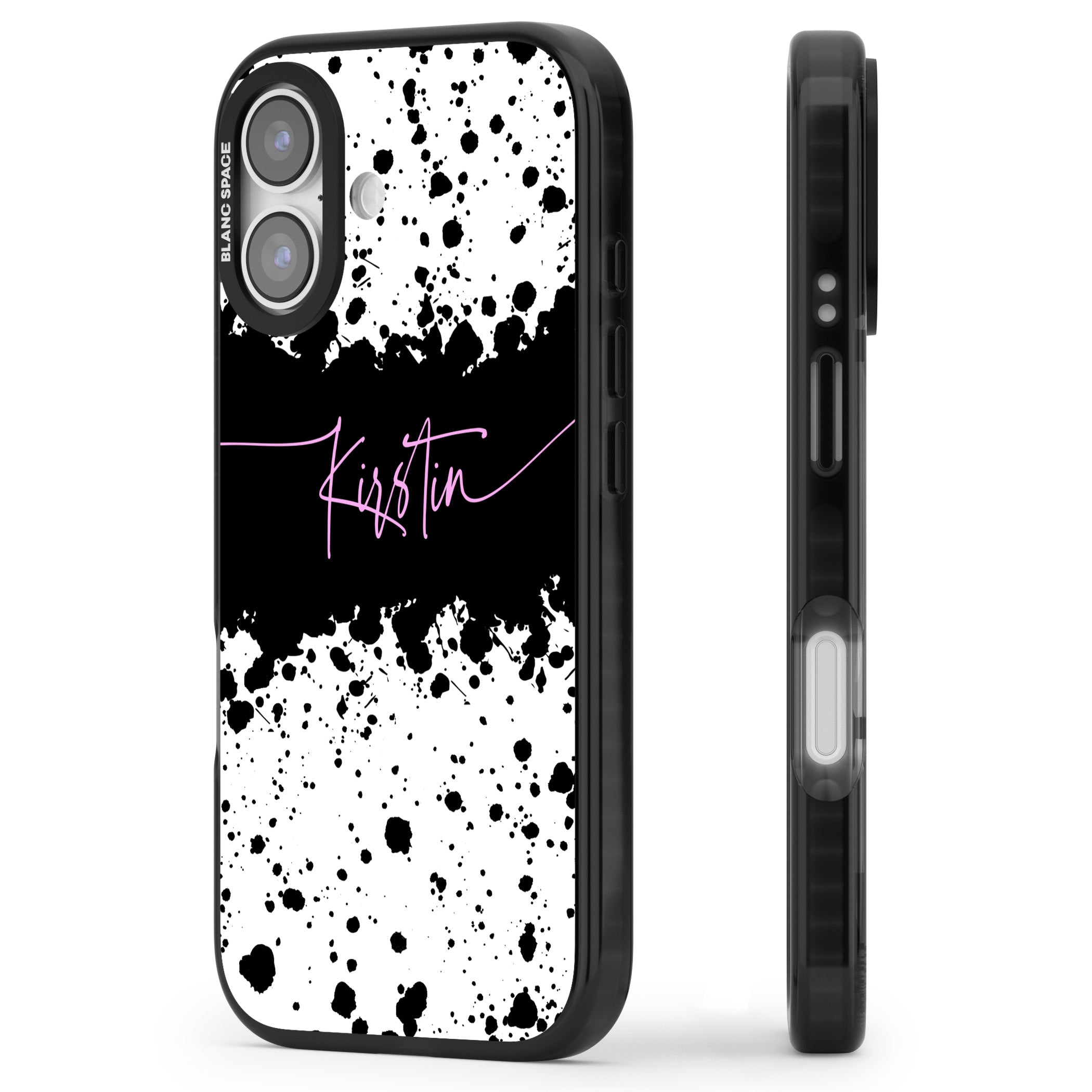 Personalised Bold Paint Splatters iPhone 17 Impact Black Phone Case Side Profile