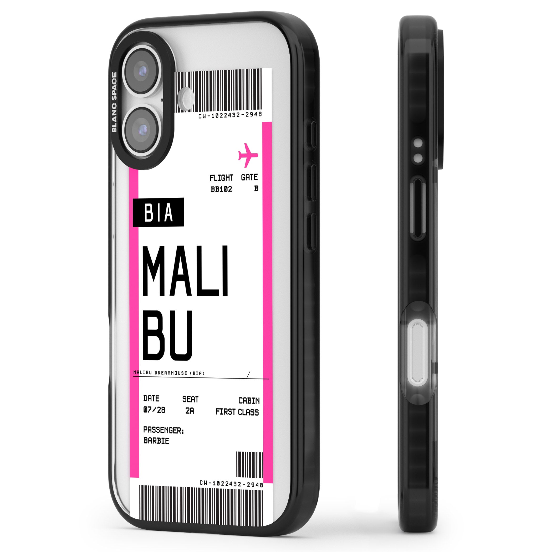 Personalised Pink Malibu Boarding Pass iPhone 17 Impact Black Phone Case Side Profile