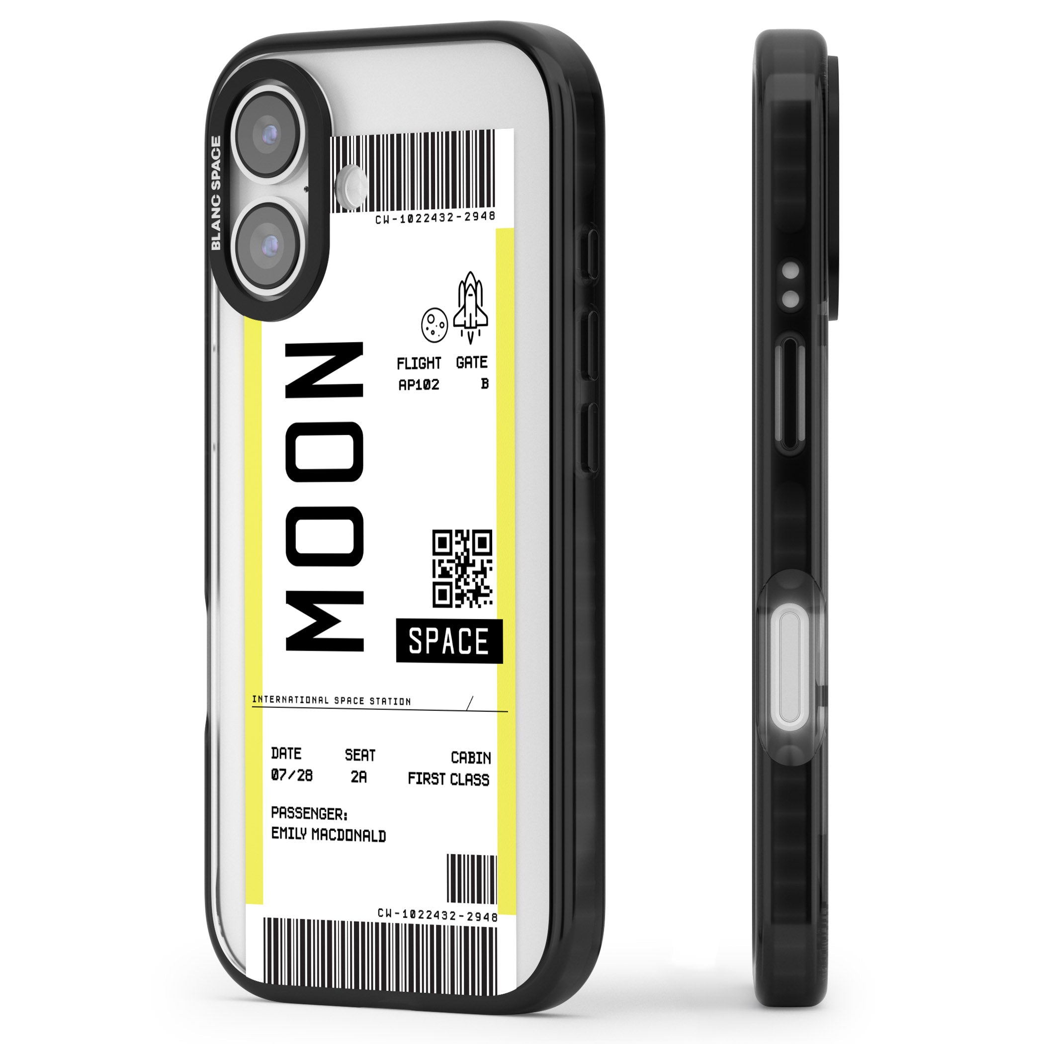 Personalised Moon Travel Ticket iPhone 17 Impact Black Phone Case Side Profile