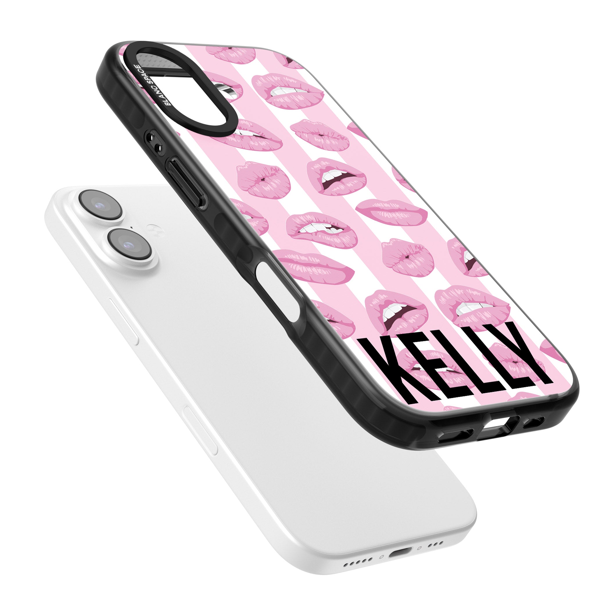 Personalised Pink Stripes & Lips iPhone 17 Impact Black Phone Case Colours