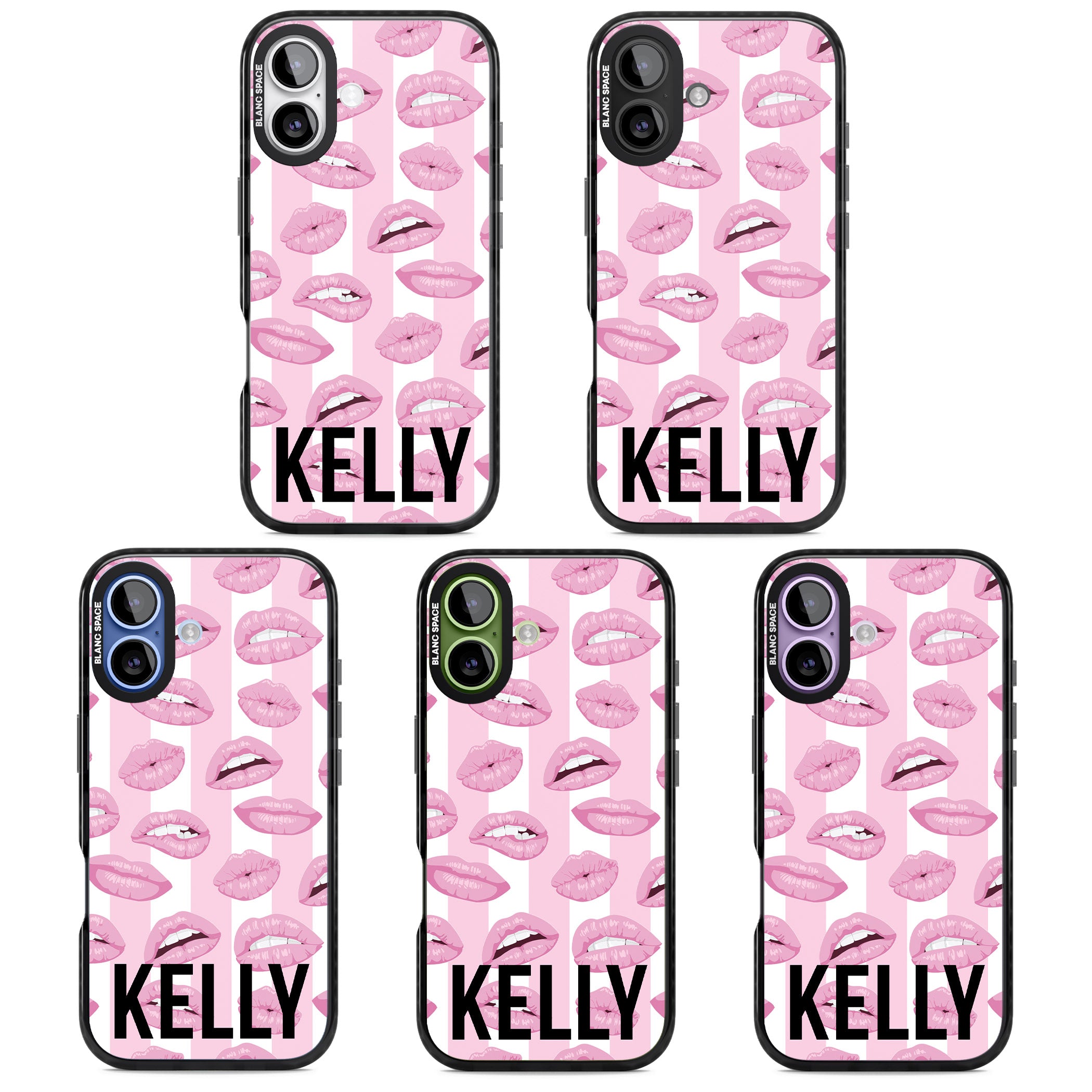 Personalised Pink Stripes & Lips iPhone 17 Impact Black Phone Case APT Impact Protection