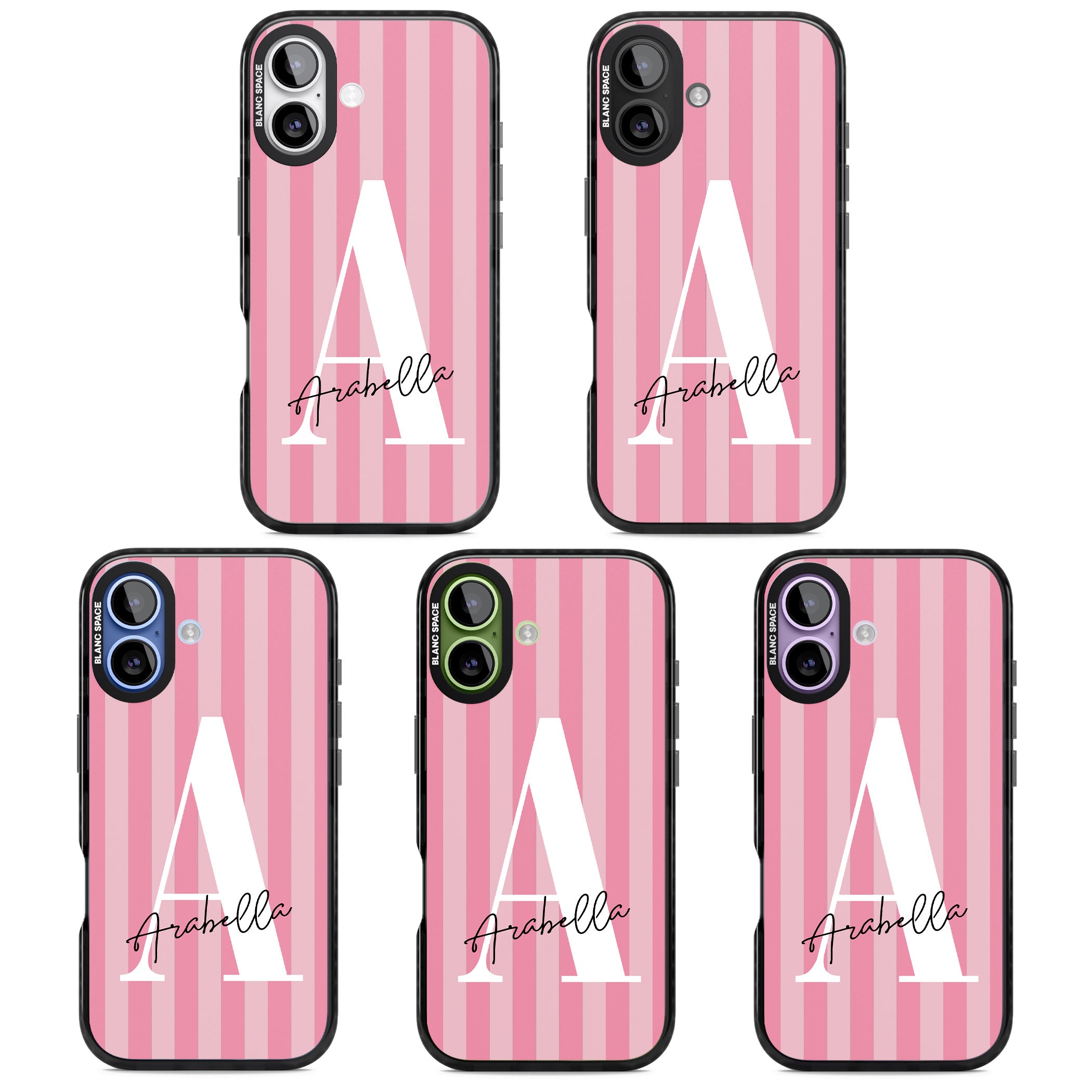 Personalised Pink Stripes Initial iPhone 17 Impact Black Phone Case APT Impact Protection