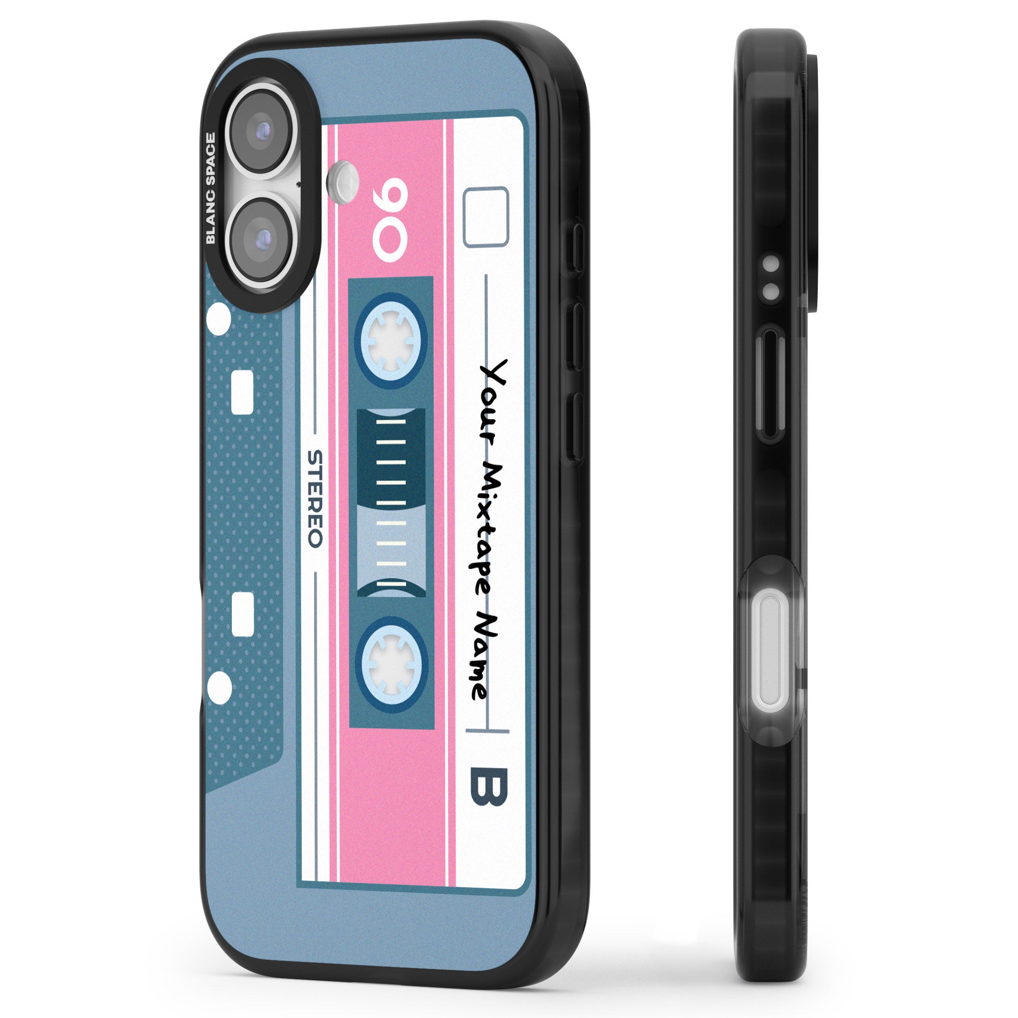 Personalised Retro Cassette Mixtape iPhone 17 Impact Black Phone Case Side Profile