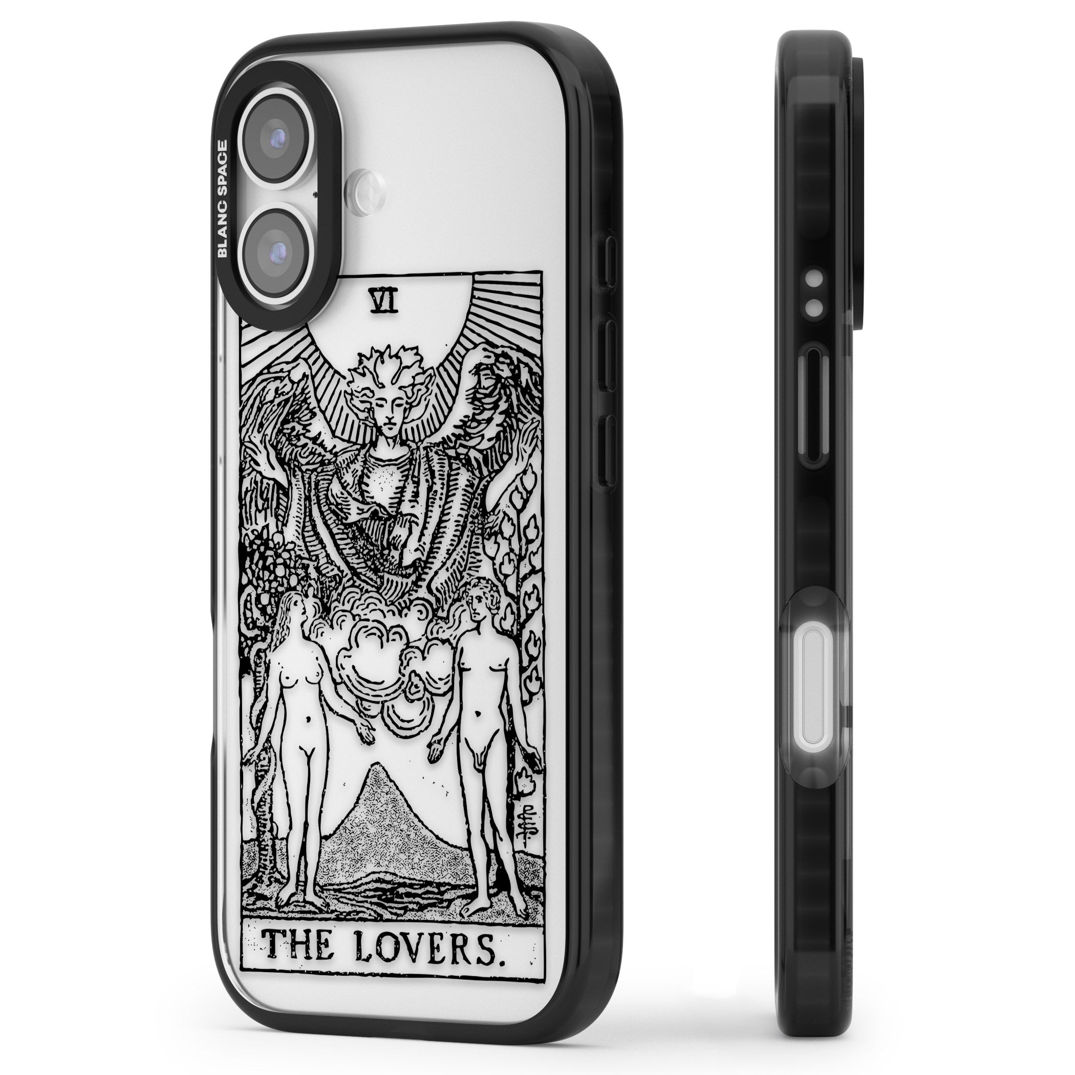 Personalised The Lovers Tarot Card (Clear) iPhone 17 Impact Black Phone Case Side Profile