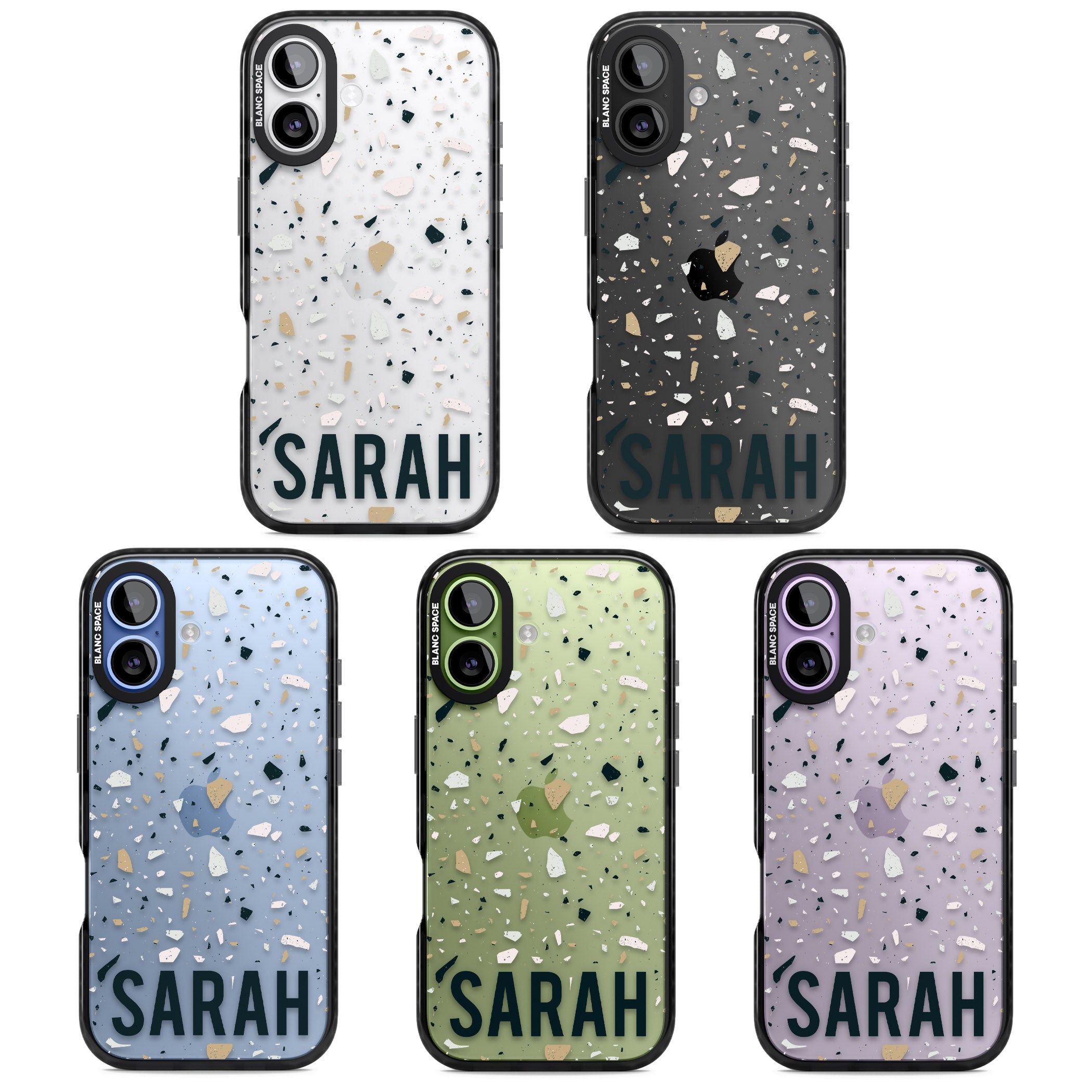 Personalised Terrazzo Blue, Pink, Brown iPhone 17 Impact Black Phone Case APT Impact Protection