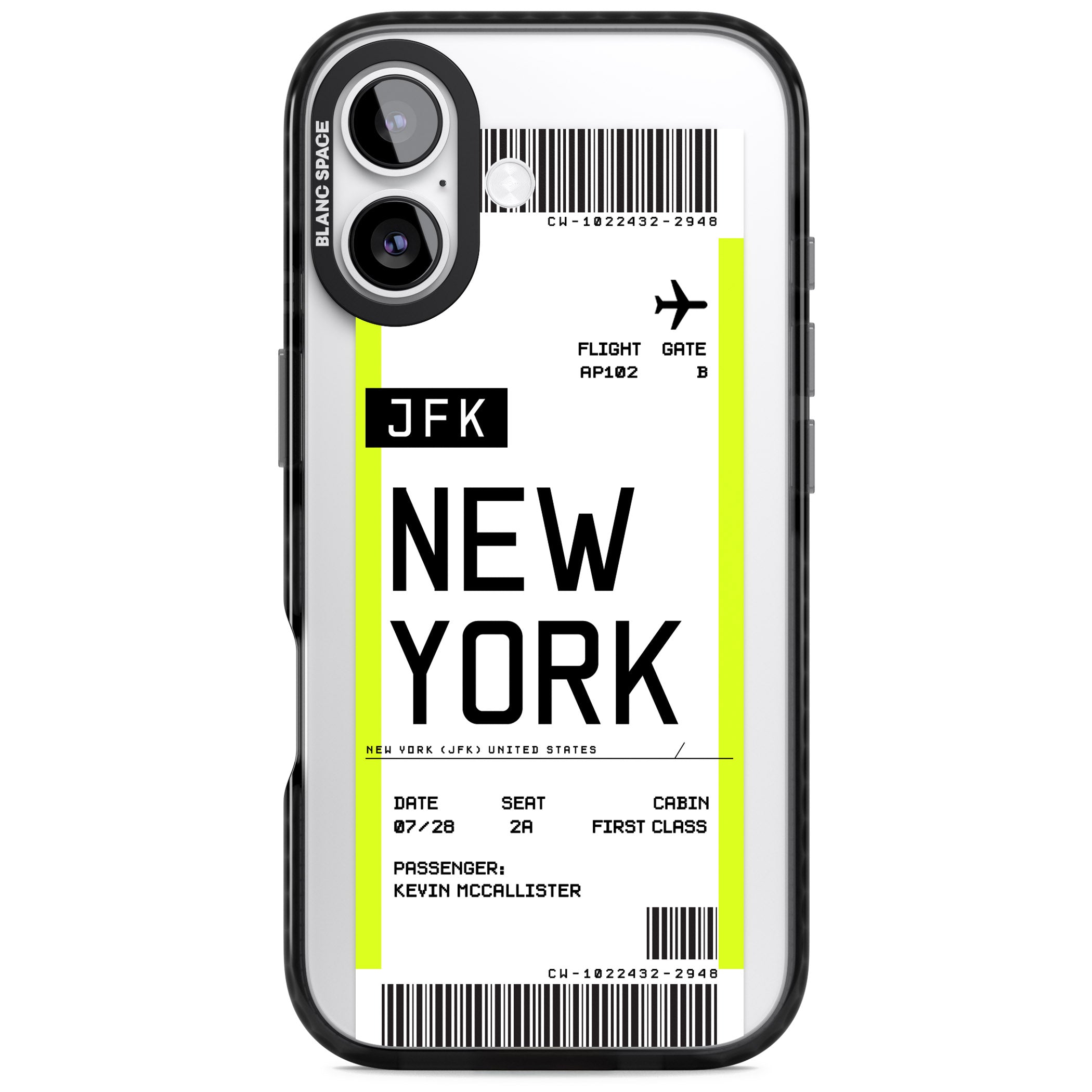 Personalised New York Boarding Pass iPhone 17 Impact Black Phone Case