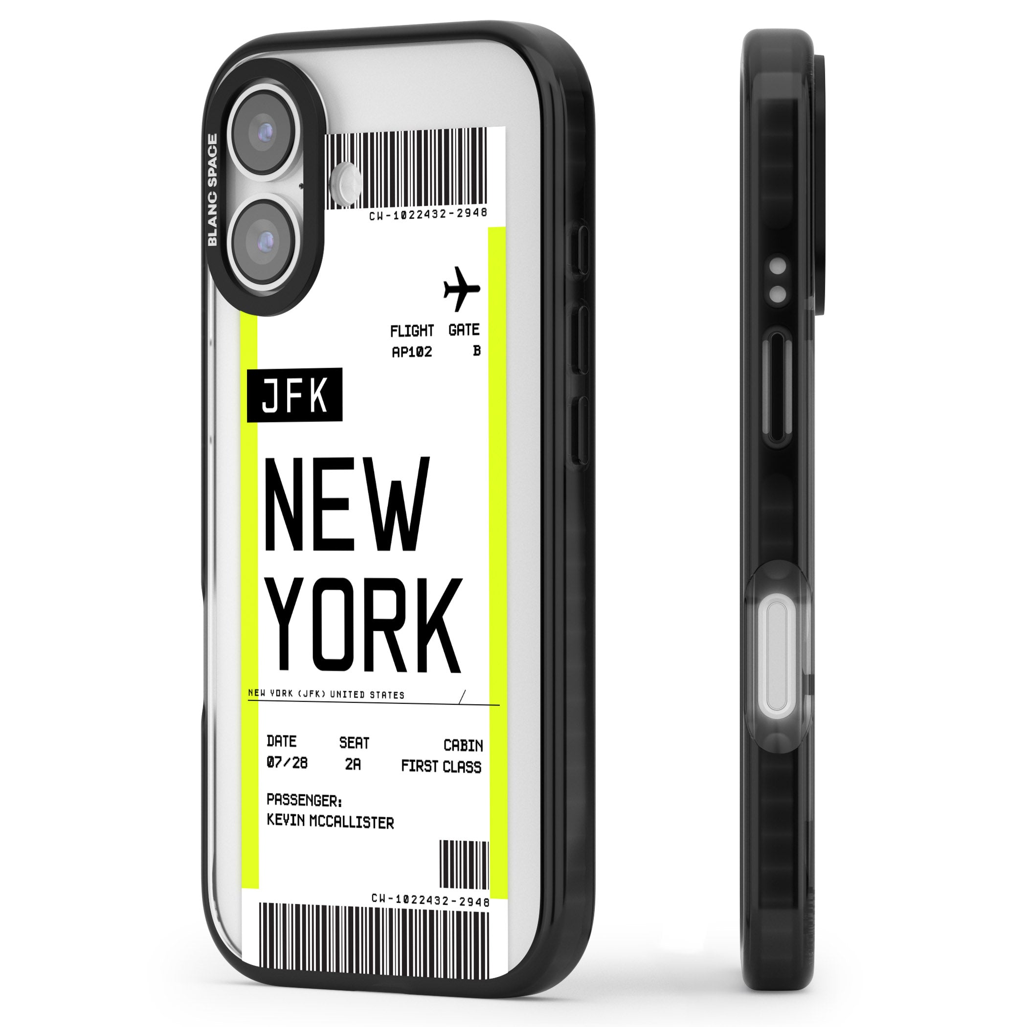 Personalised New York Boarding Pass iPhone 17 Impact Black Phone Case Side Profile
