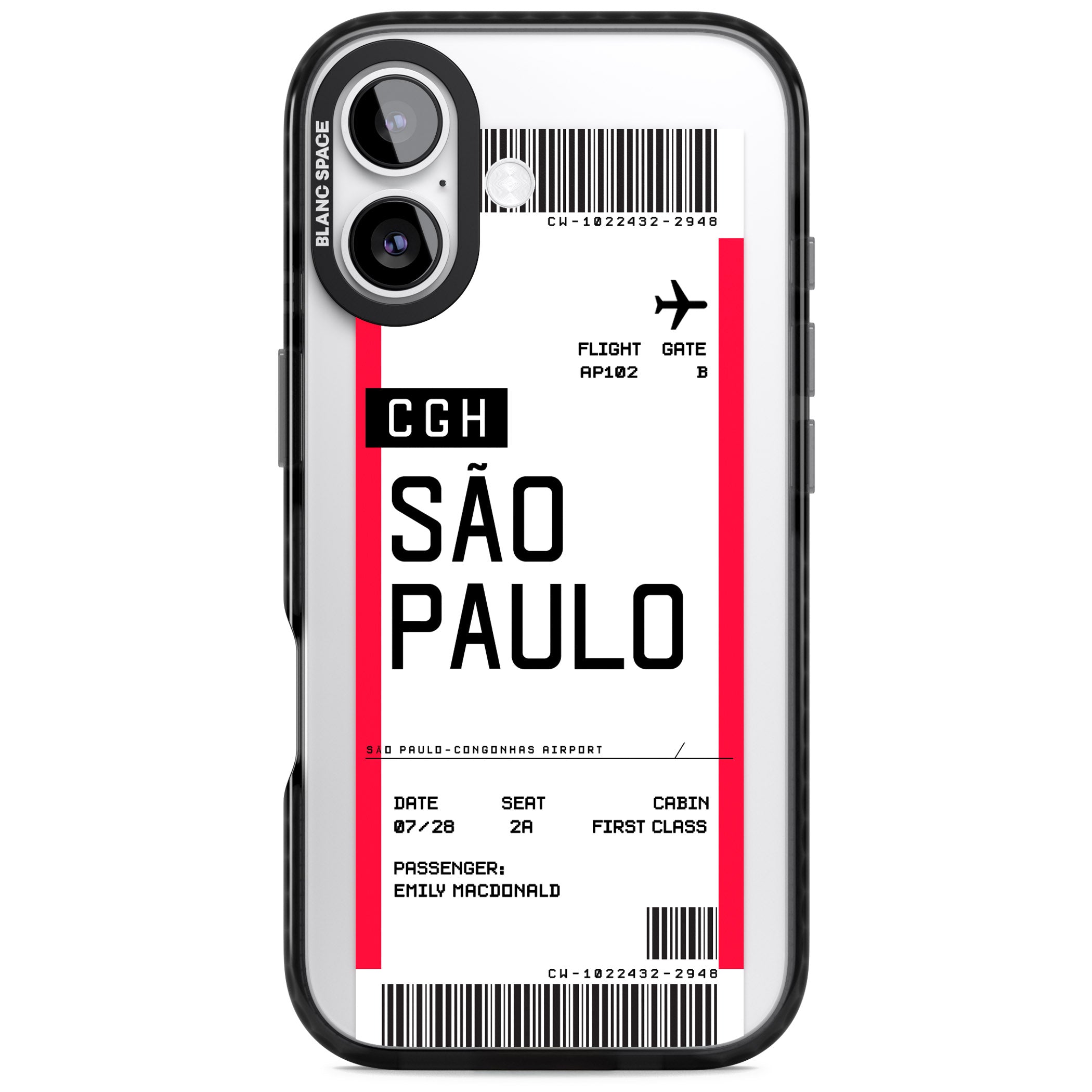 Personalised São Paulo Boarding Pass iPhone 17 Impact Black Phone Case