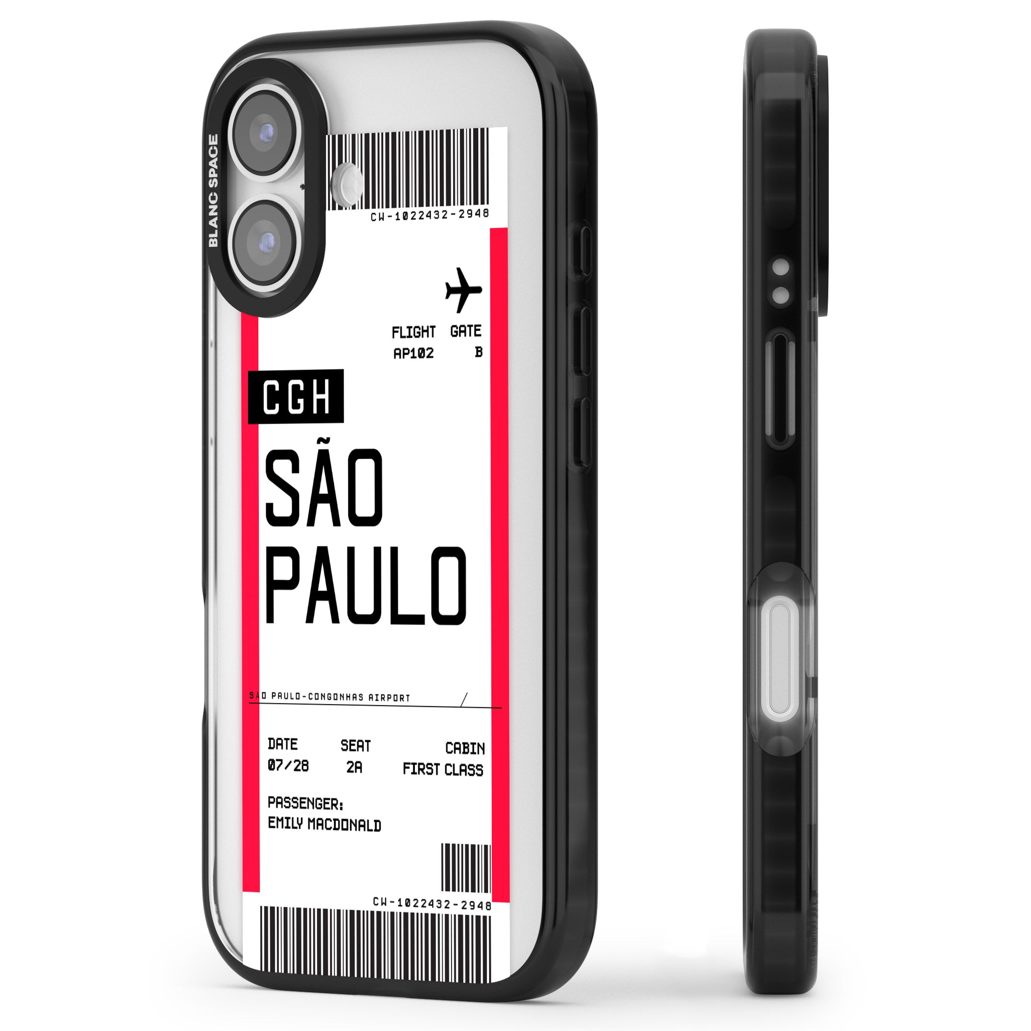 Personalised São Paulo Boarding Pass iPhone 17 Impact Black Phone Case Side Profile