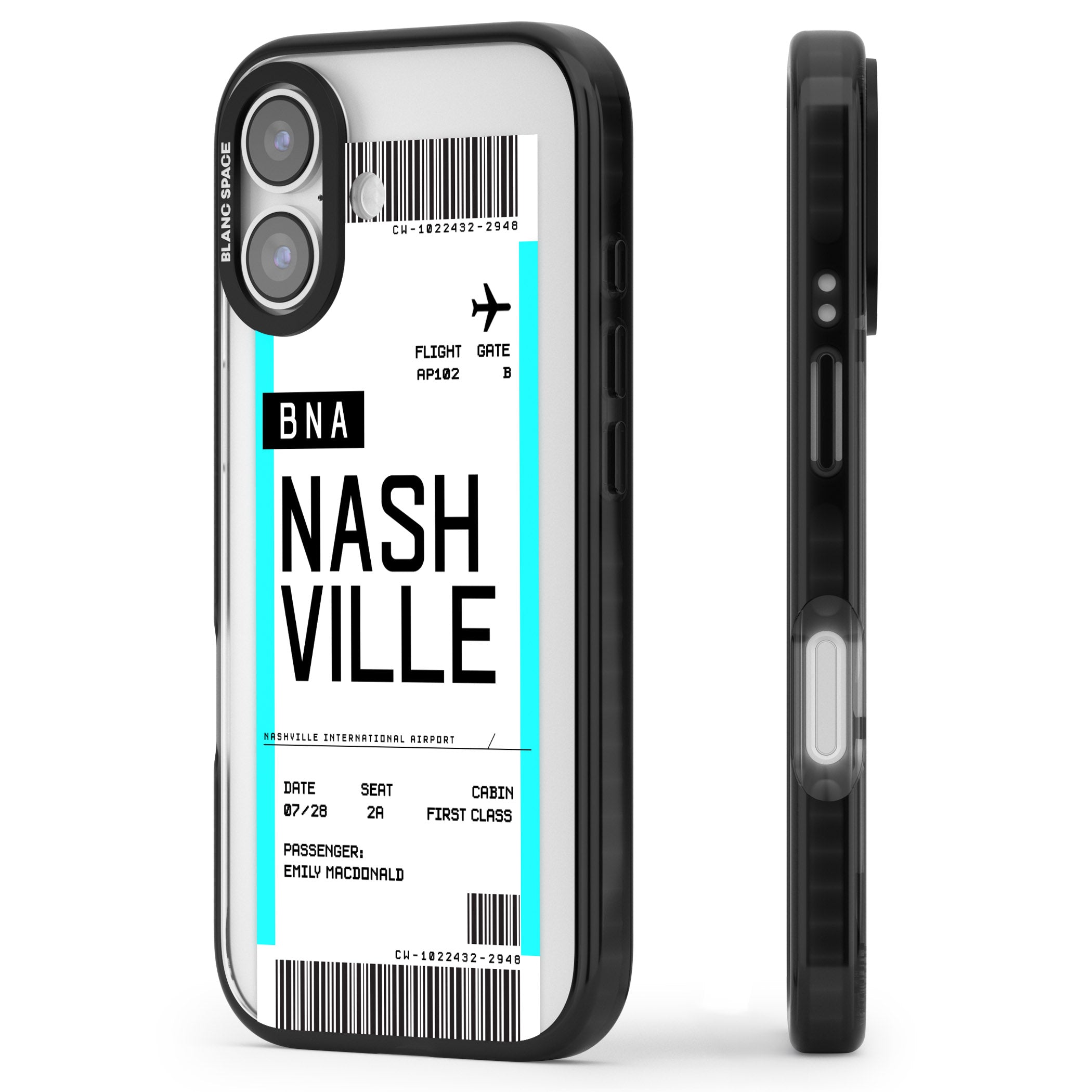 Personalised Nashville Boarding Pass iPhone 17 Impact Black Phone Case Side Profile