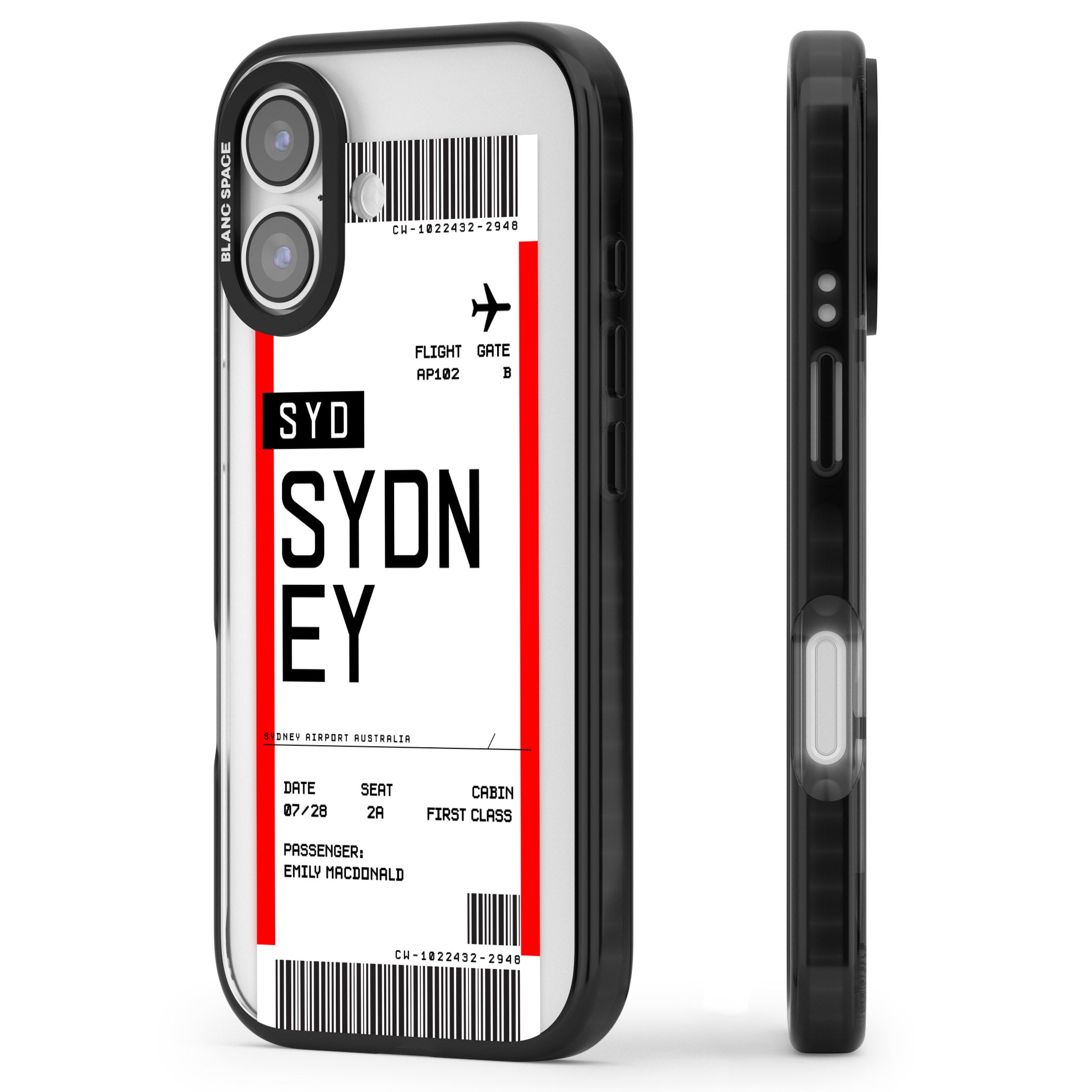 Personalised Sydney Boarding Pass iPhone 17 Impact Black Phone Case Side Profile