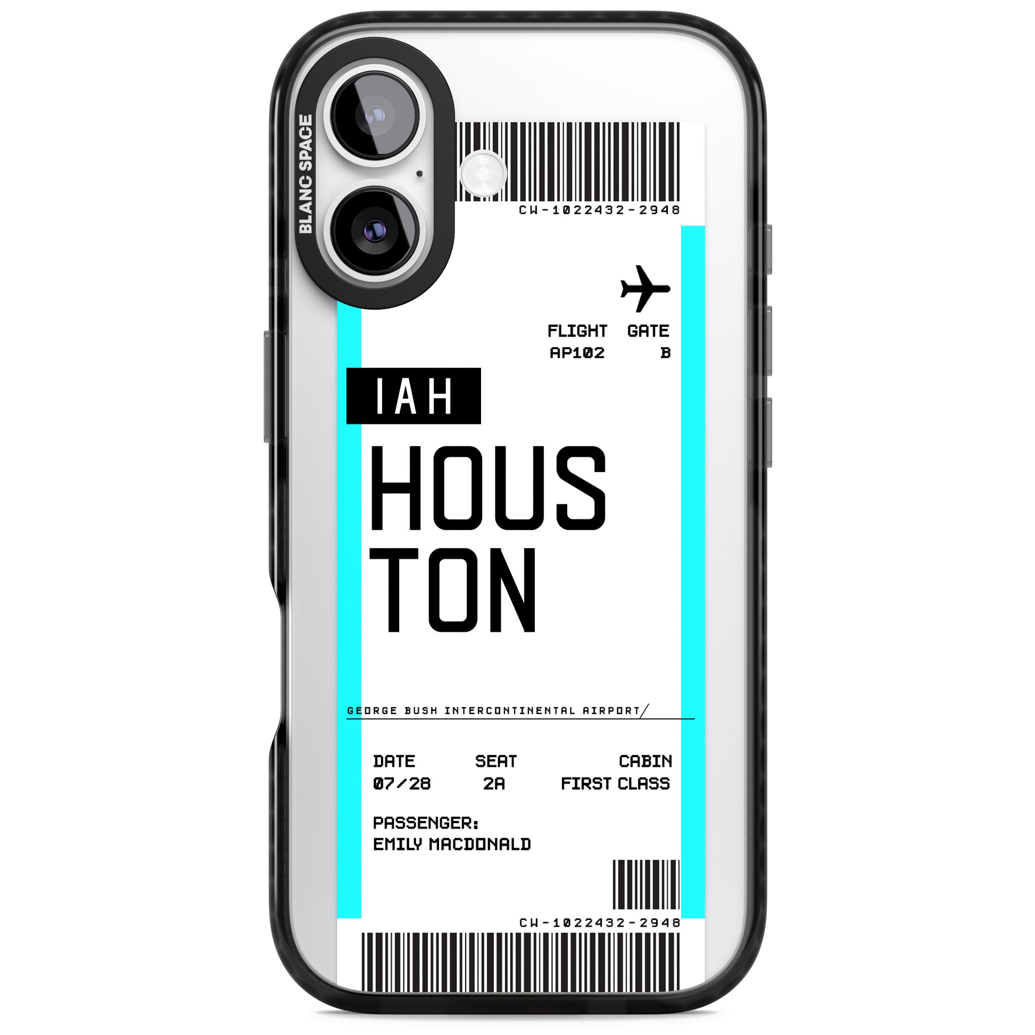 Personalised Houston Boarding Pass iPhone 17 Impact Black Phone Case