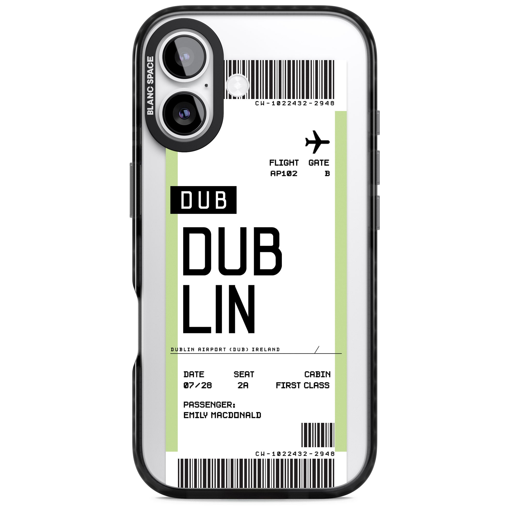 Personalised Dublin Boarding Pass iPhone 17 Impact Black Phone Case