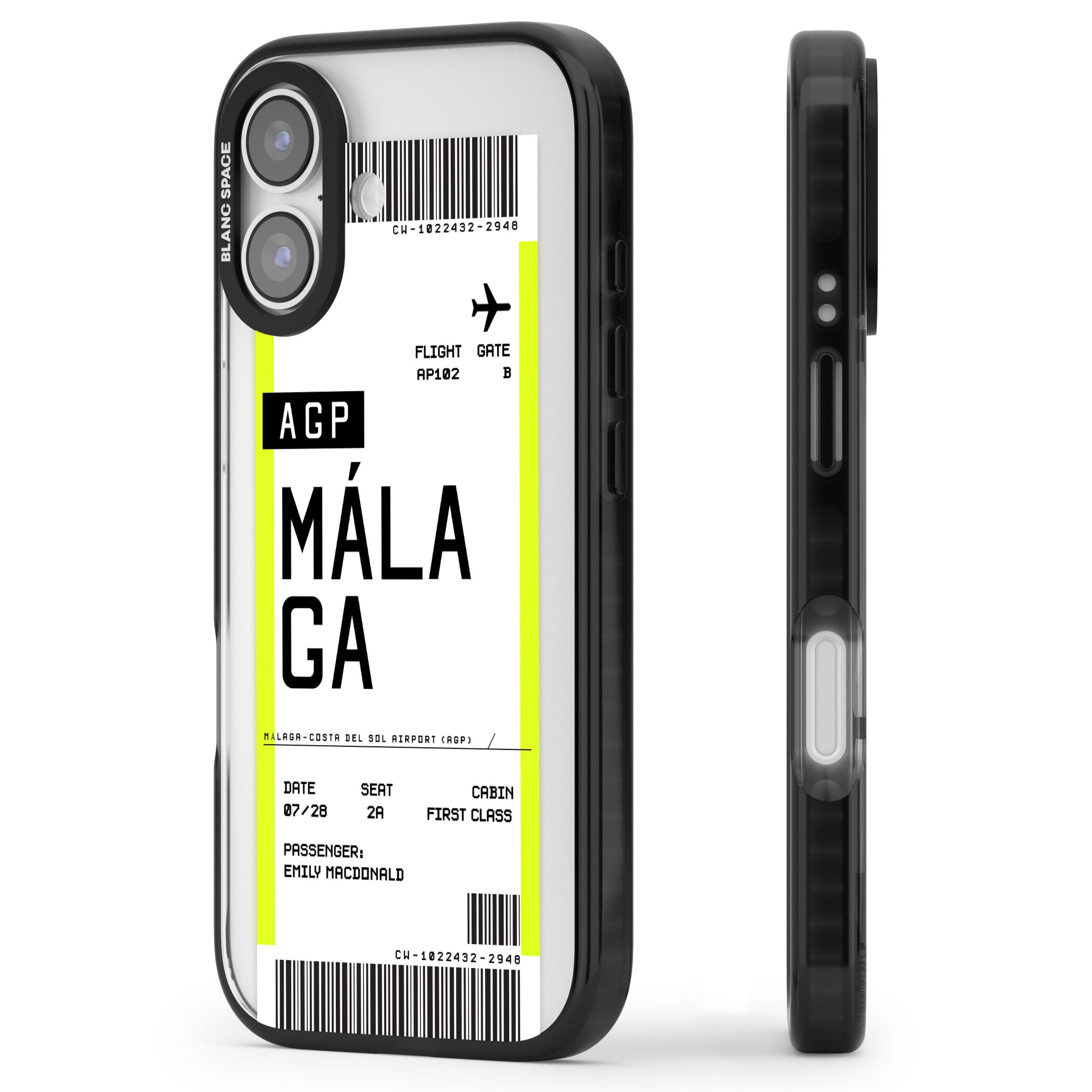 Personalised Málaga Boarding Pass iPhone 17 Impact Black Phone Case Side Profile