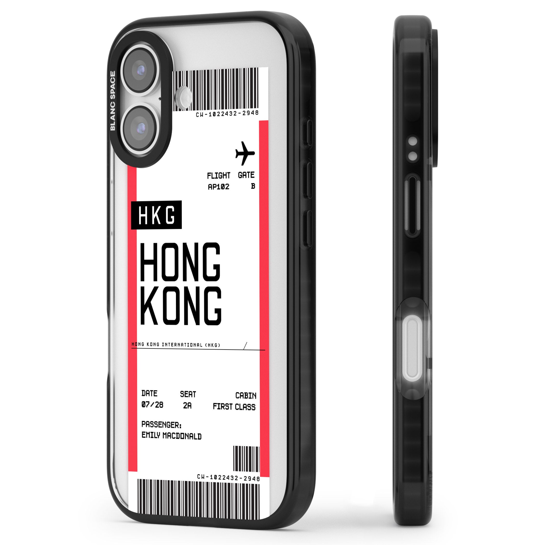 Personalised Hong Kong Boarding Pass iPhone 17 Impact Black Phone Case Side Profile