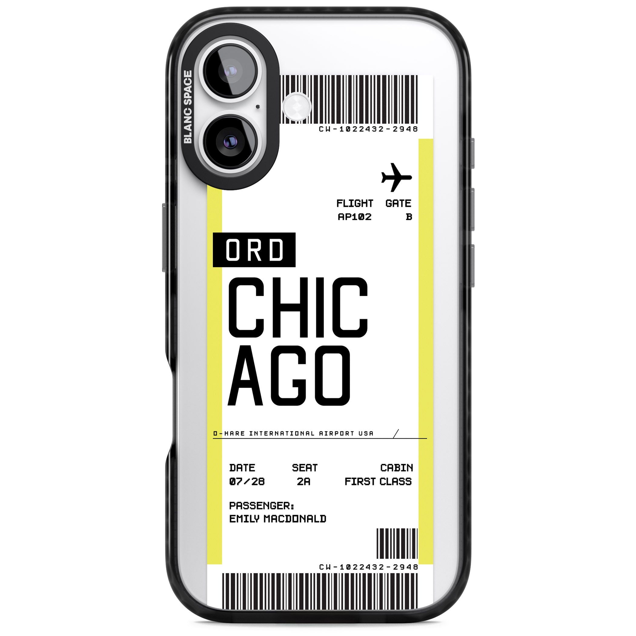 Personalised Chicago Boarding Pass iPhone 17 Impact Black Phone Case
