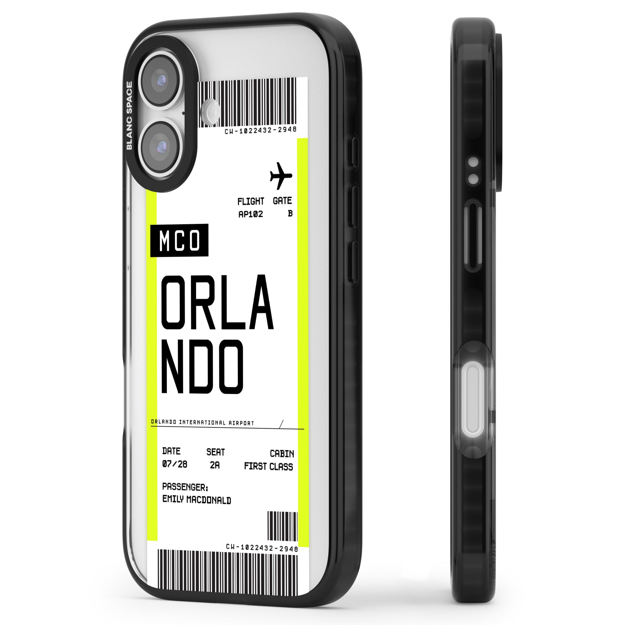 Personalised Orlando Boarding Pass iPhone 17 Impact Black Phone Case Side Profile