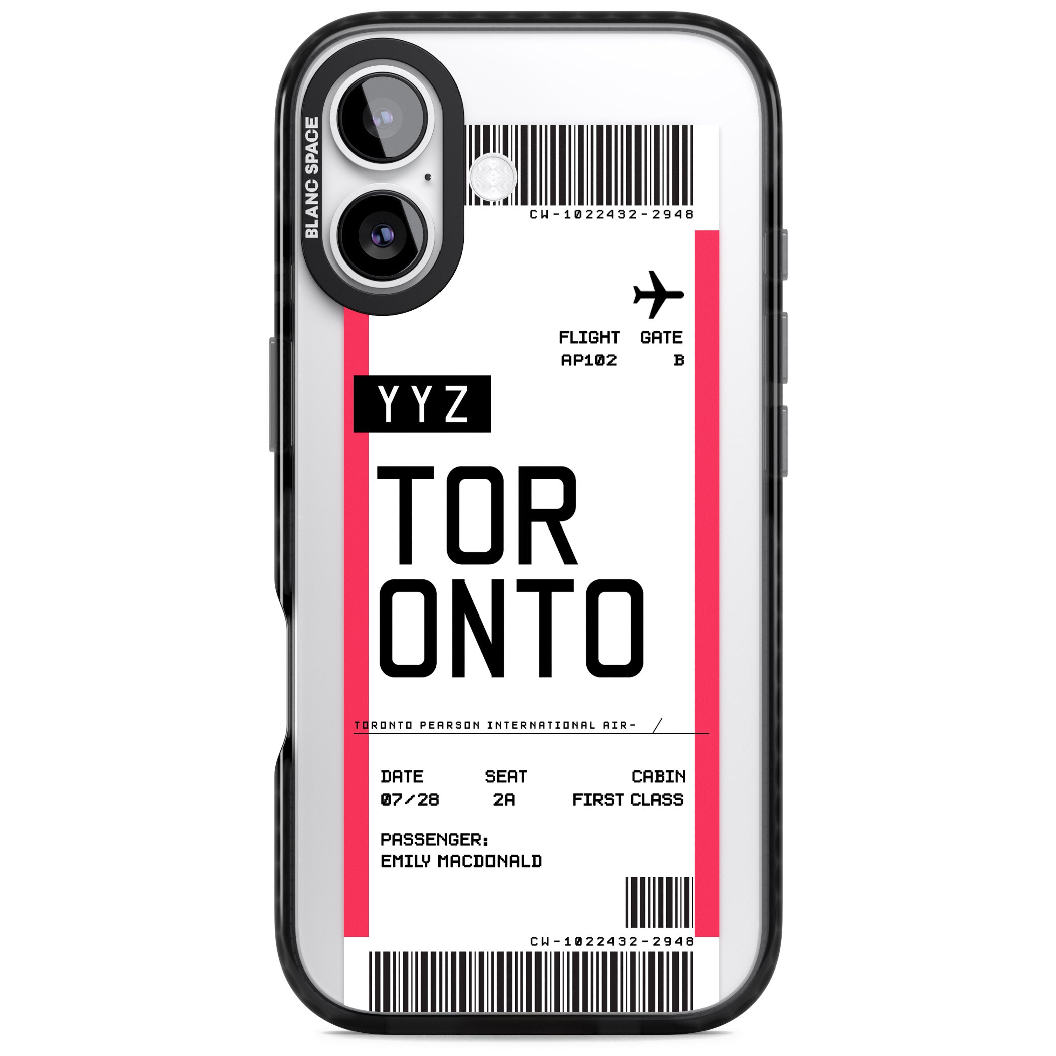 Personalised Toronto Boarding Pass iPhone 17 Impact Black Phone Case