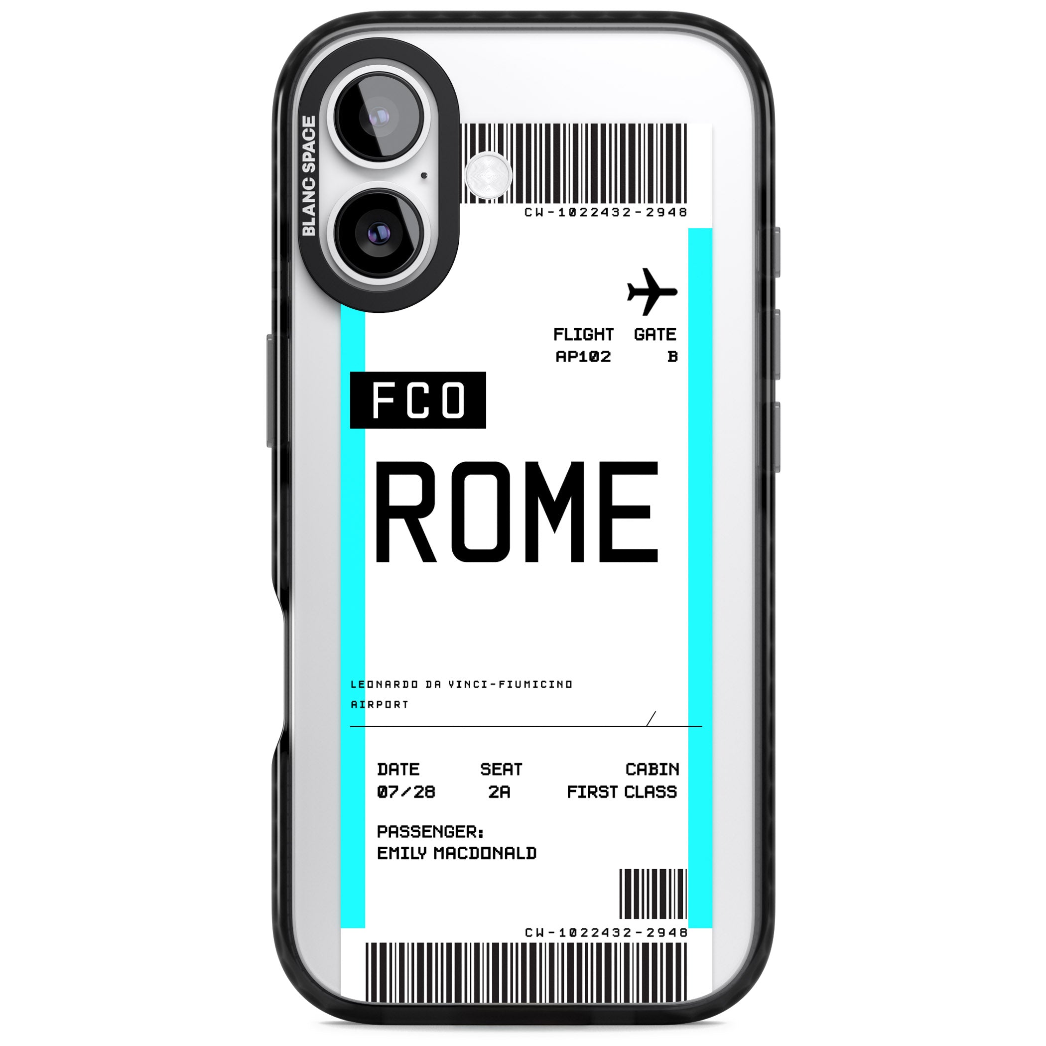 Personalised Rome Boarding Pass iPhone 17 Impact Black Phone Case