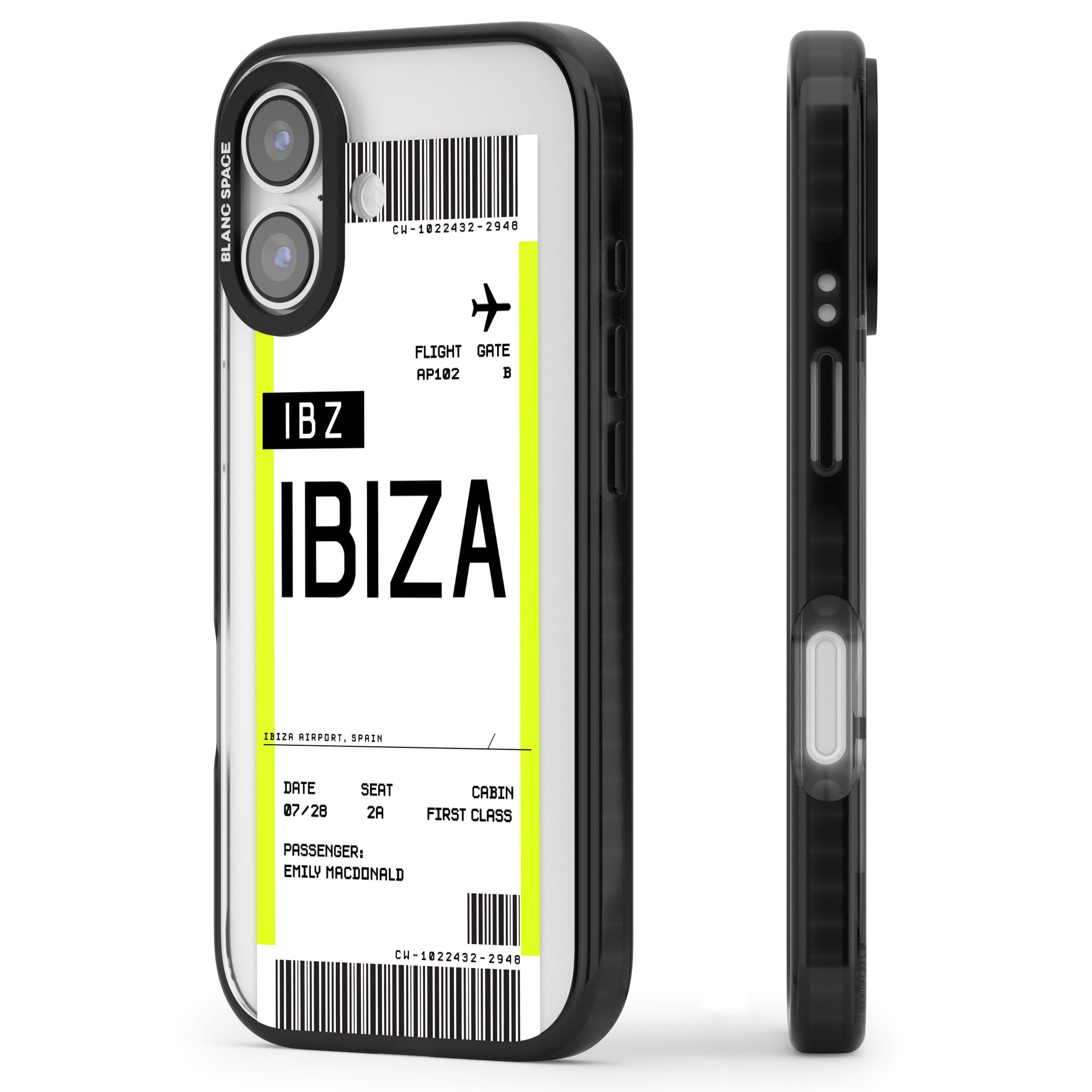 Personalised Ibiza Boarding Pass iPhone 17 Impact Black Phone Case Side Profile