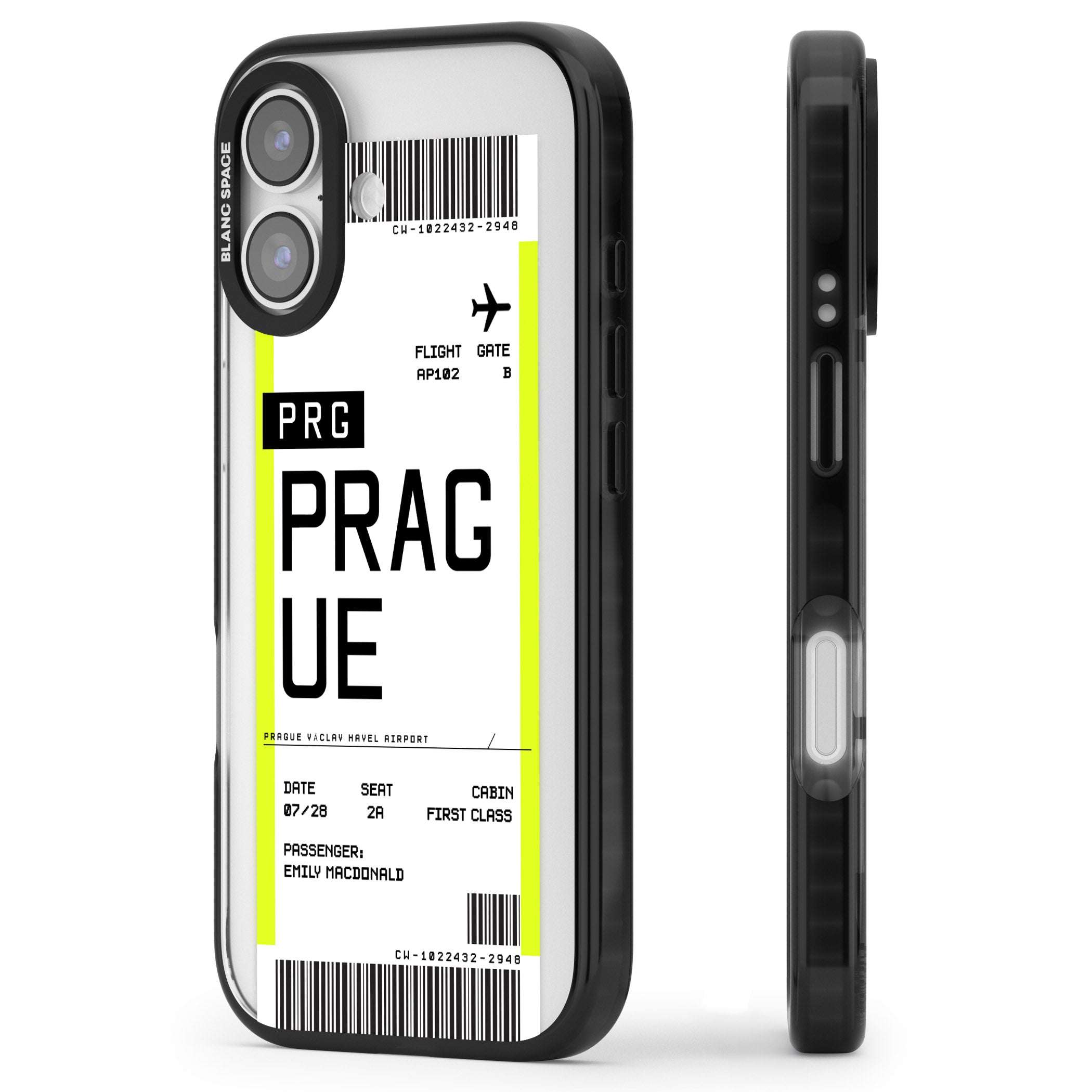 Personalised Prague Boarding Pass iPhone 17 Impact Black Phone Case Side Profile