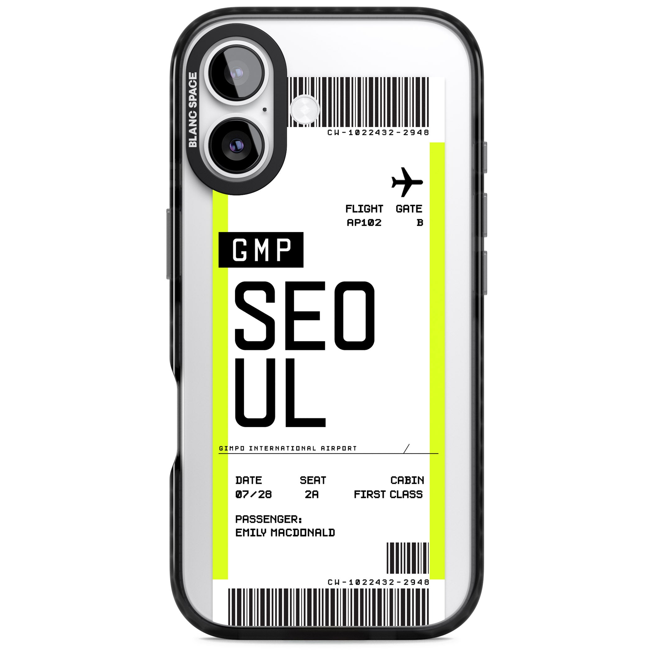 Personalised Seoul Boarding Pass iPhone 17 Impact Black Phone Case