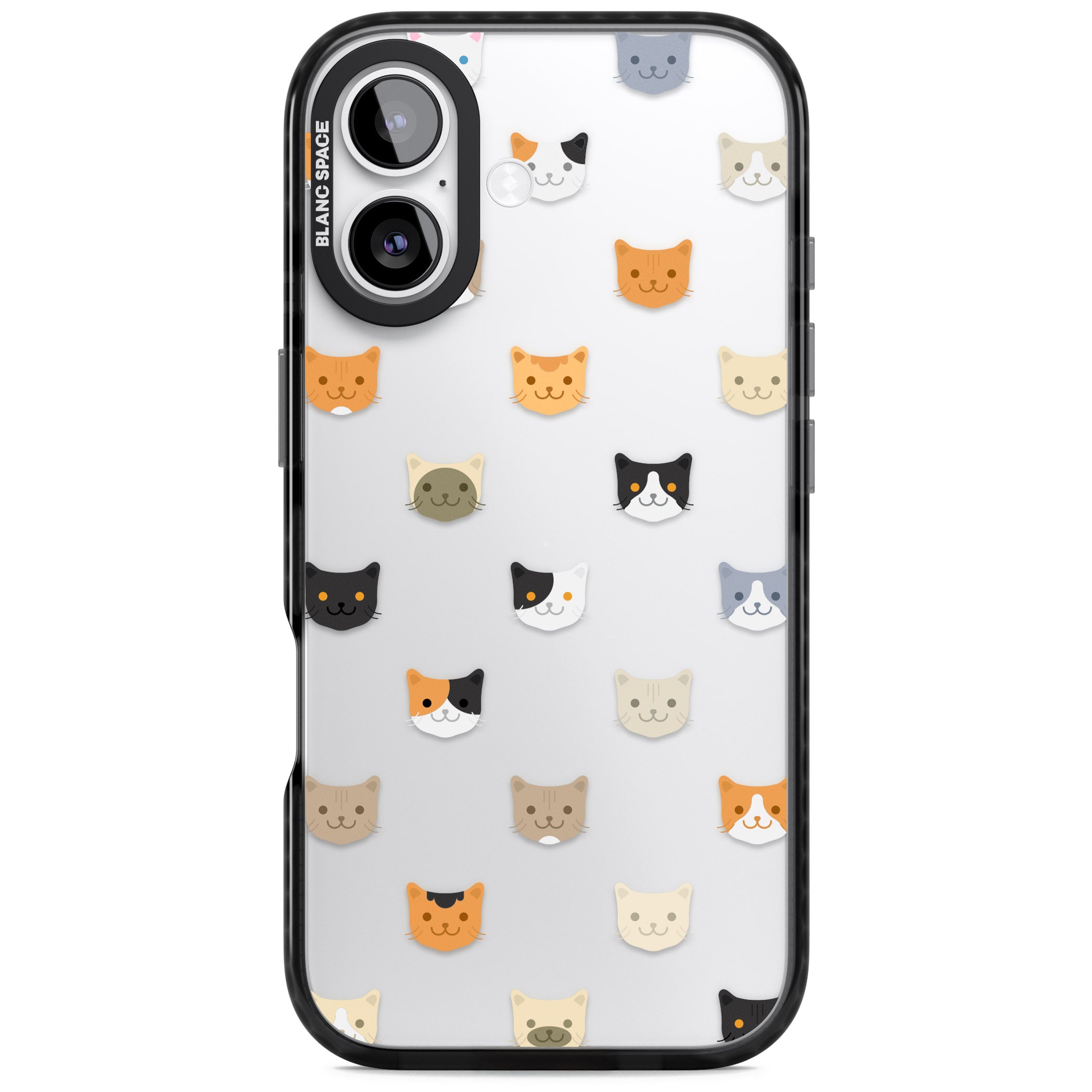 Cute Cat Face Transparent iPhone 17 Impact Black Phone Case