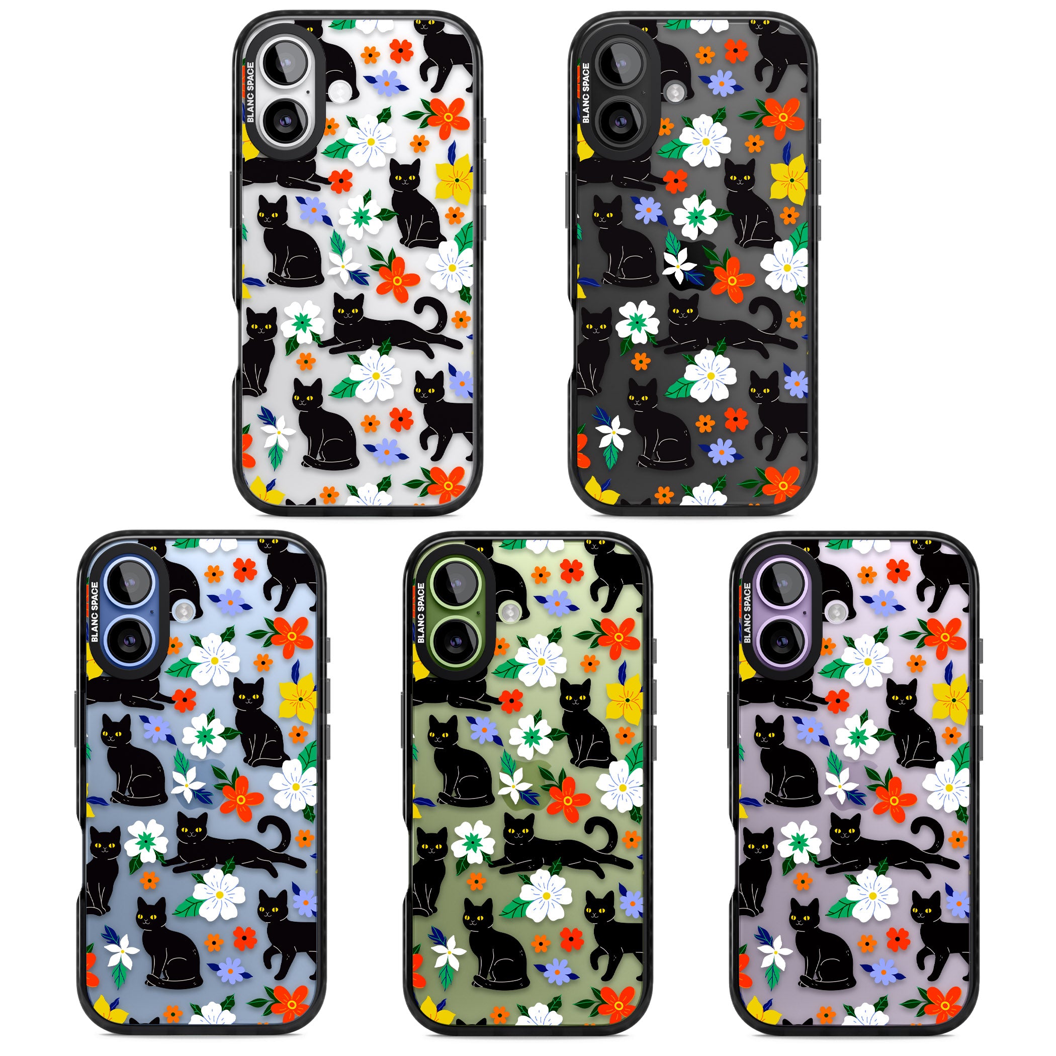 Cats Flowers iPhone 17 Impact Black Phone Case APT Impact Protection