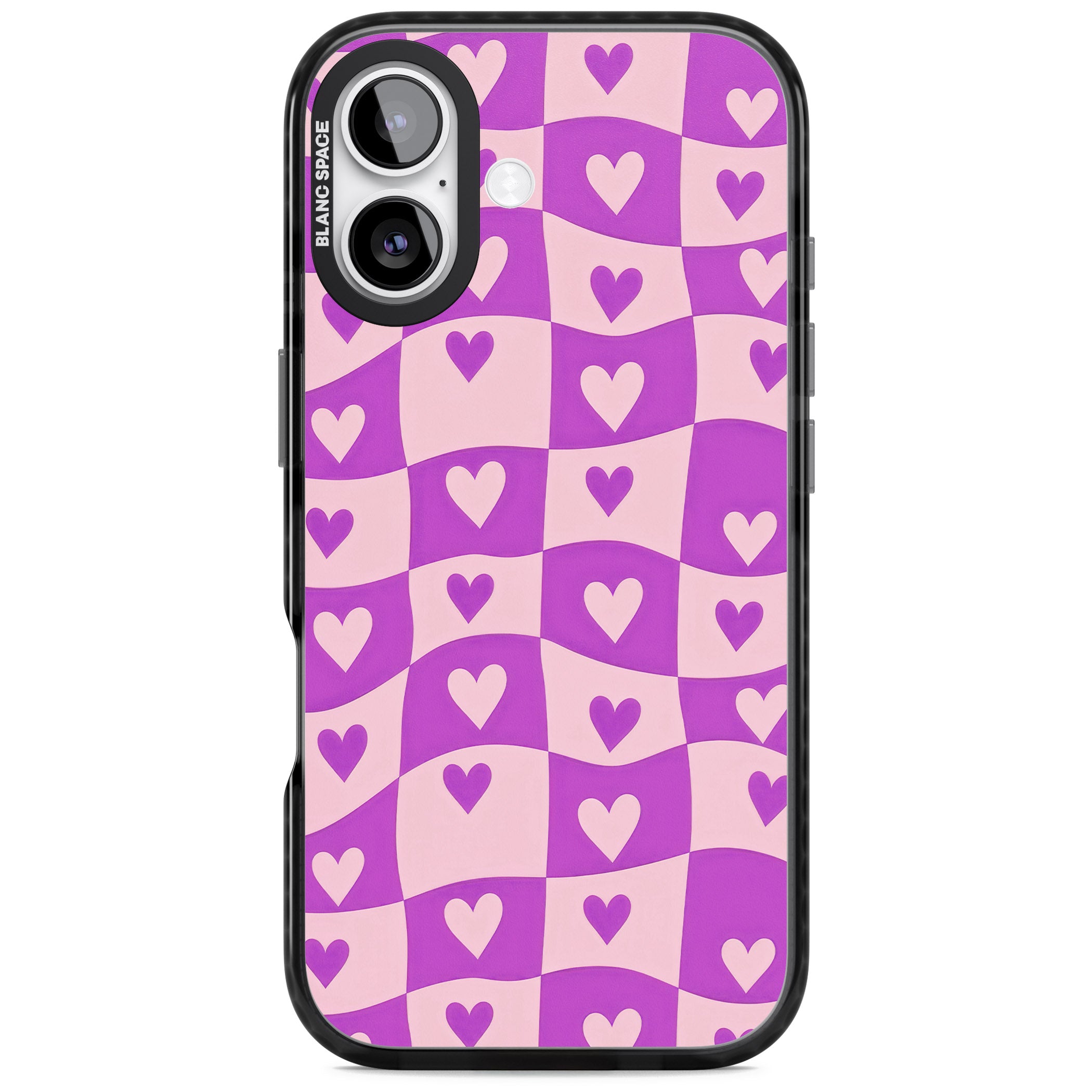 Purple Wavy Checked Hearts iPhone 17 Impact Black Phone Case