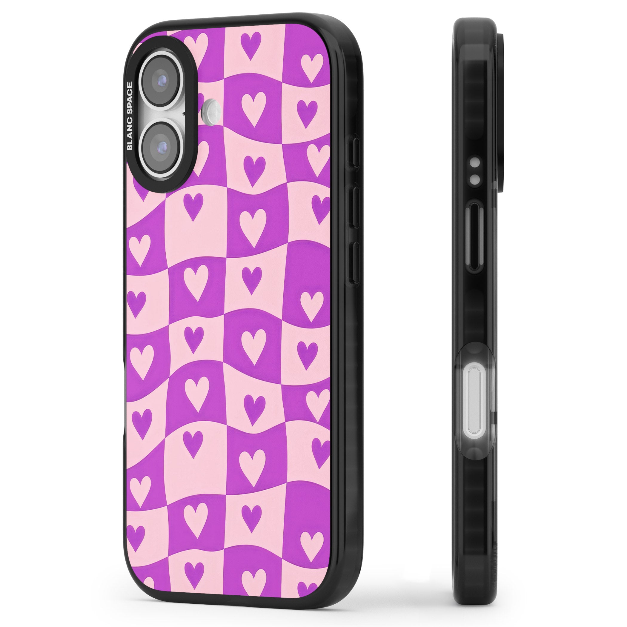 Purple Wavy Checked Hearts iPhone 17 Impact Black Phone Case Side Profile