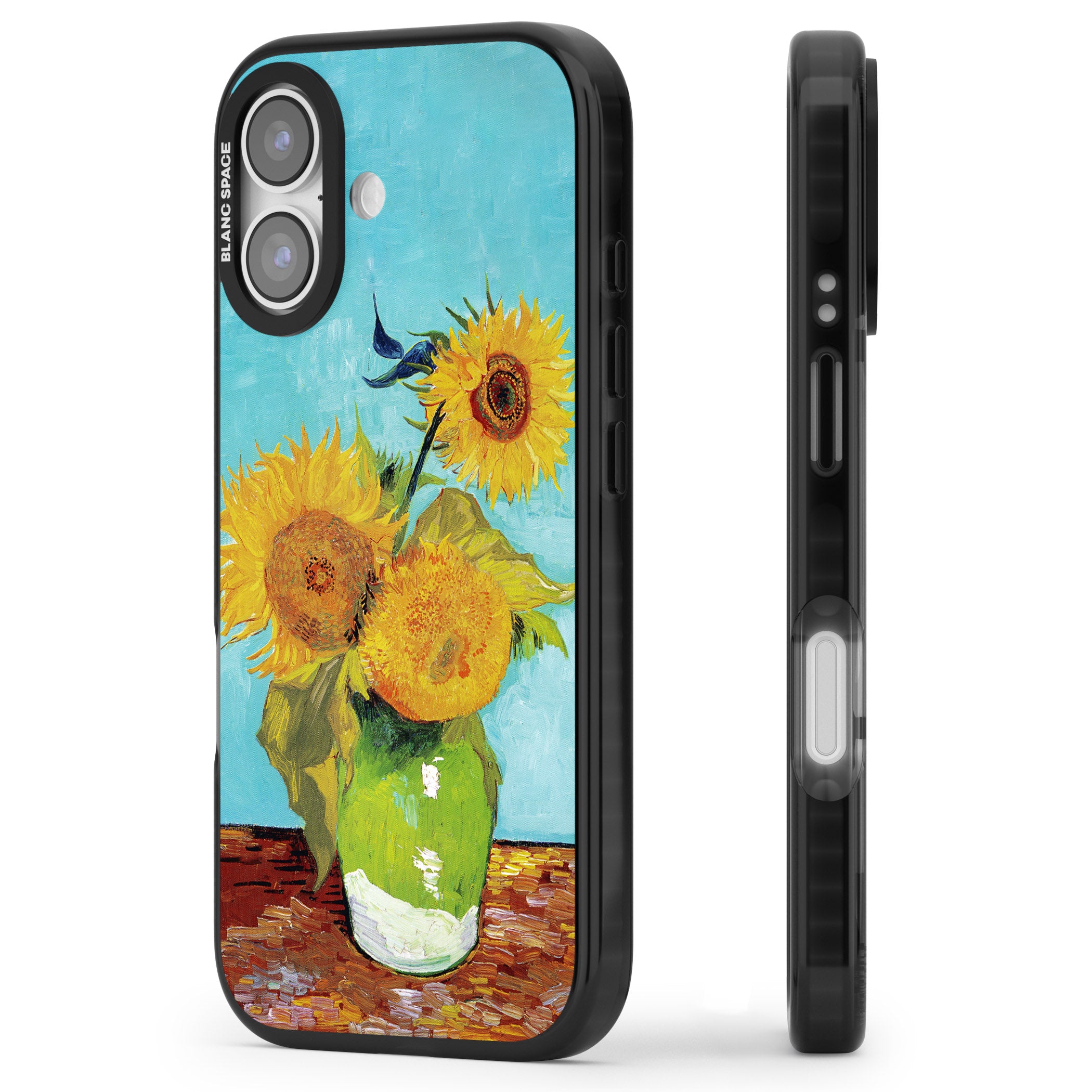 Vase With Three Sunflowers iPhone 17 Impact Black Phone Case Side Profile