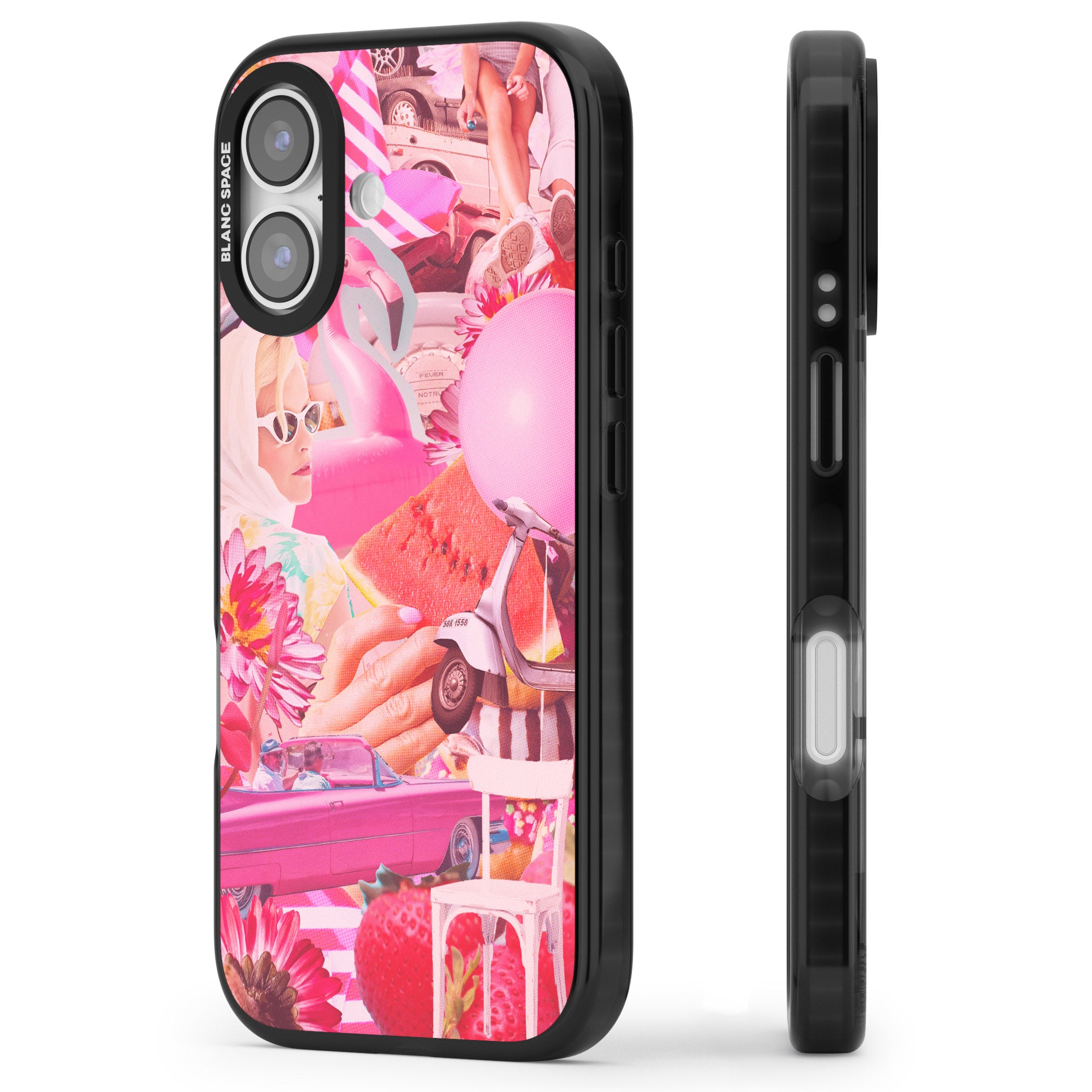 Retro Pink Glamour iPhone 17 Impact Black Phone Case Side Profile
