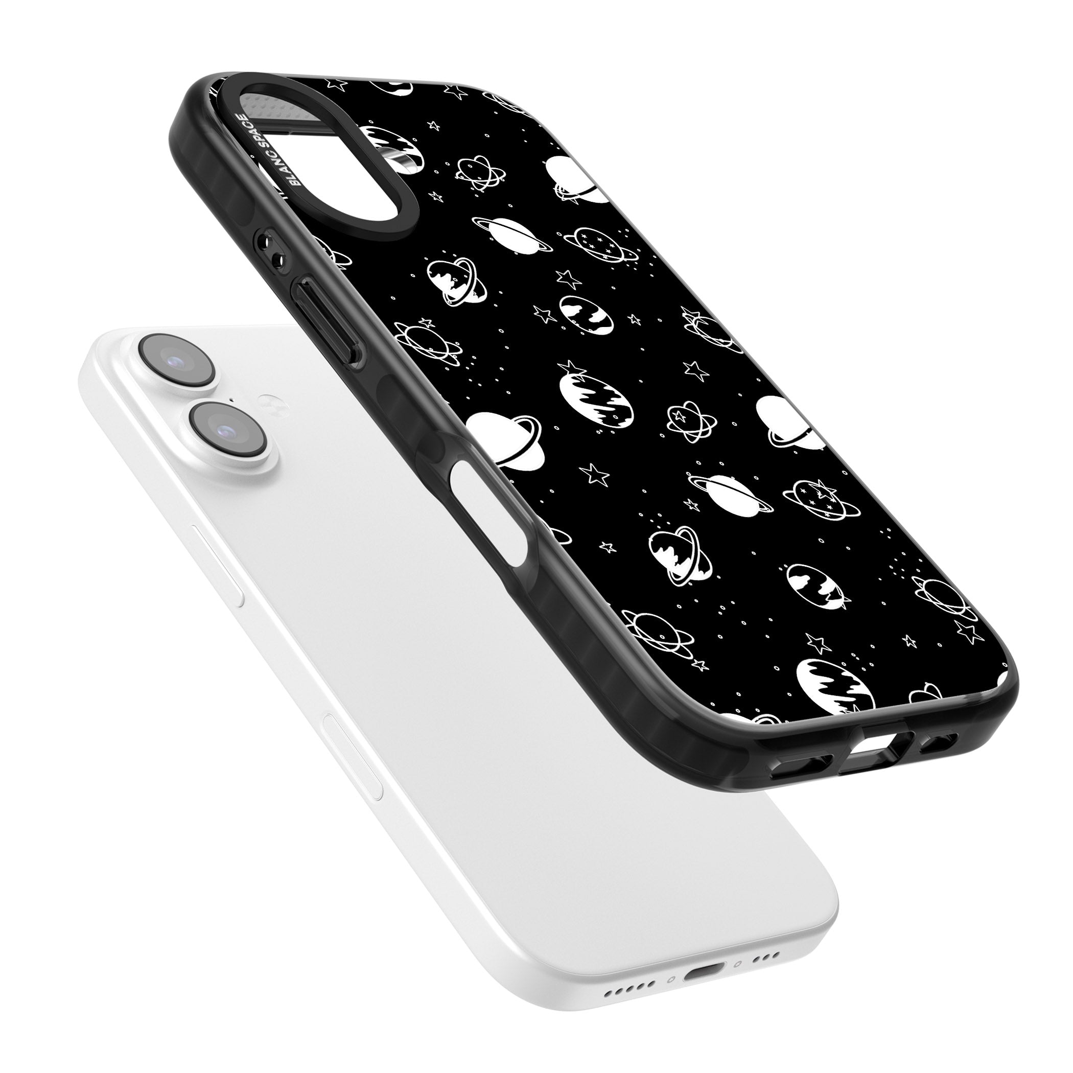 White Planets On Black iPhone 17 Impact Black Phone Case Colours
